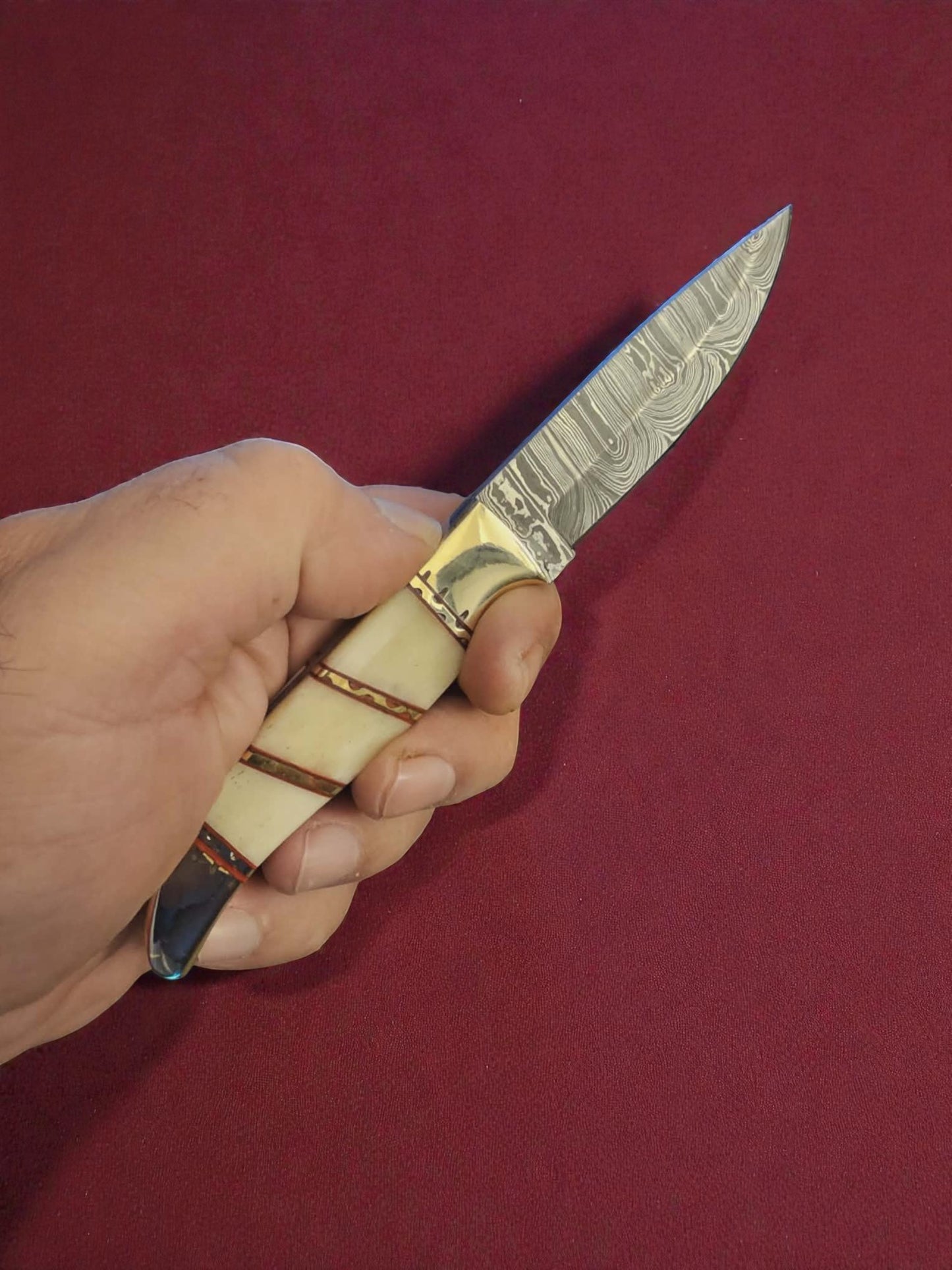 R017 - Χειροποίητο Mini Hunting Knife από Δαμασκηνό ατσάλι & Κόκκαλο καμήλας