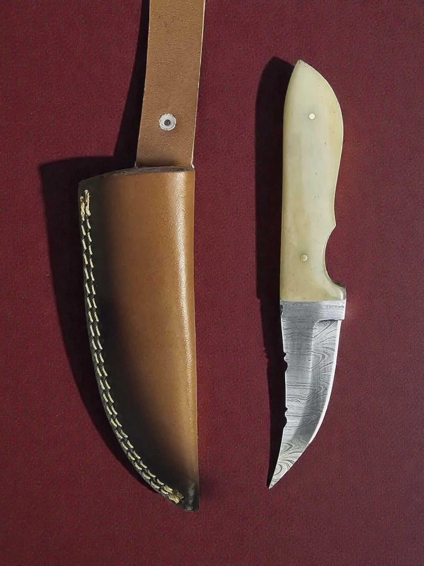 R007 - Χειροποίητο Custom Hunting-Skinner από Δαμασκηνό ατσάλι & Κόκκαλο καμήλας
