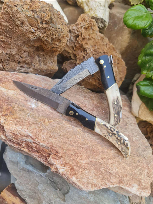 Handmade 19cm Laguiole Élite with Damascus Steel - Red Deer antler & Buffalo Horn