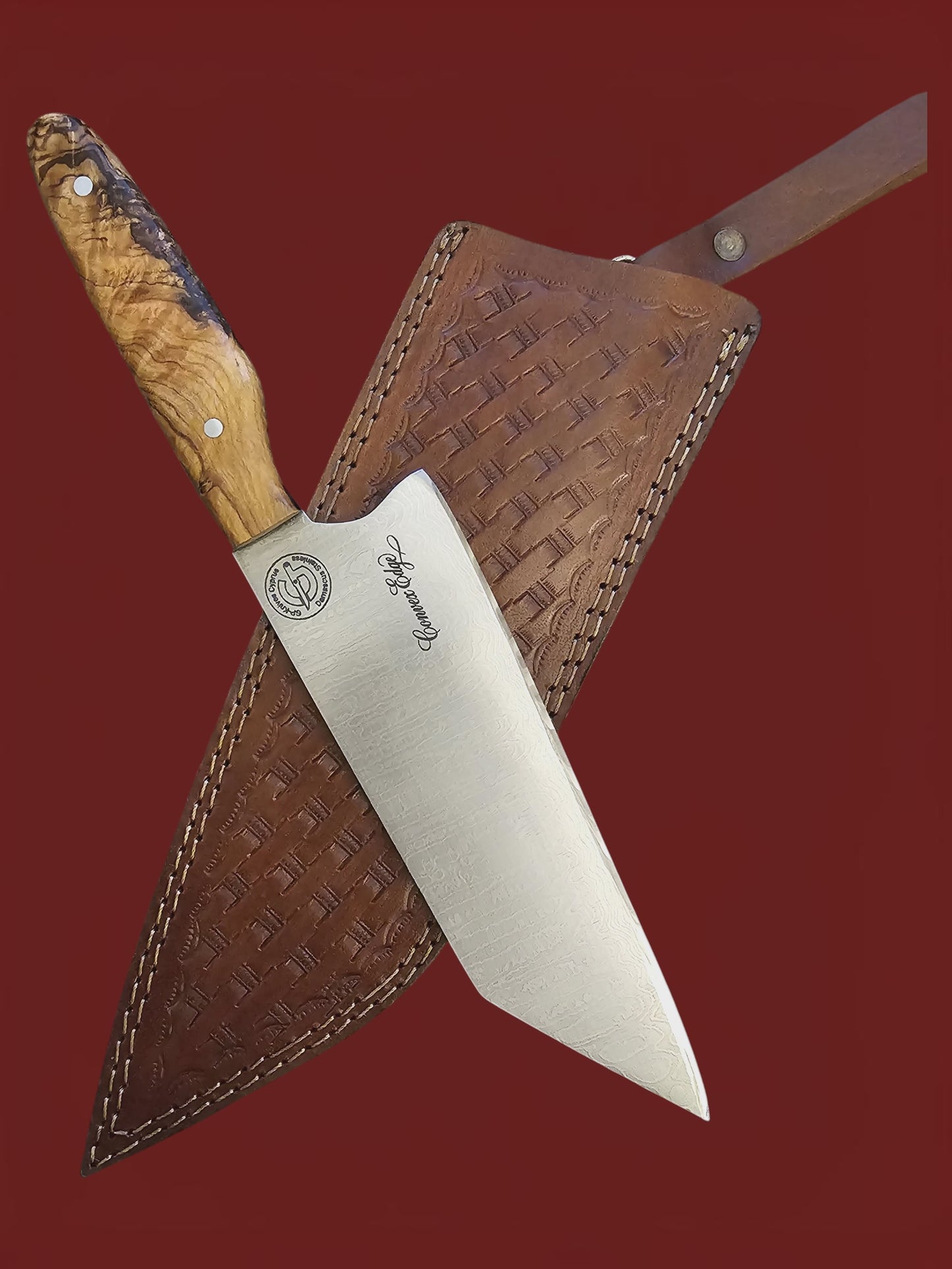 R034 Chef Knife - Stainless Damascus & Wood (Convex Edge)