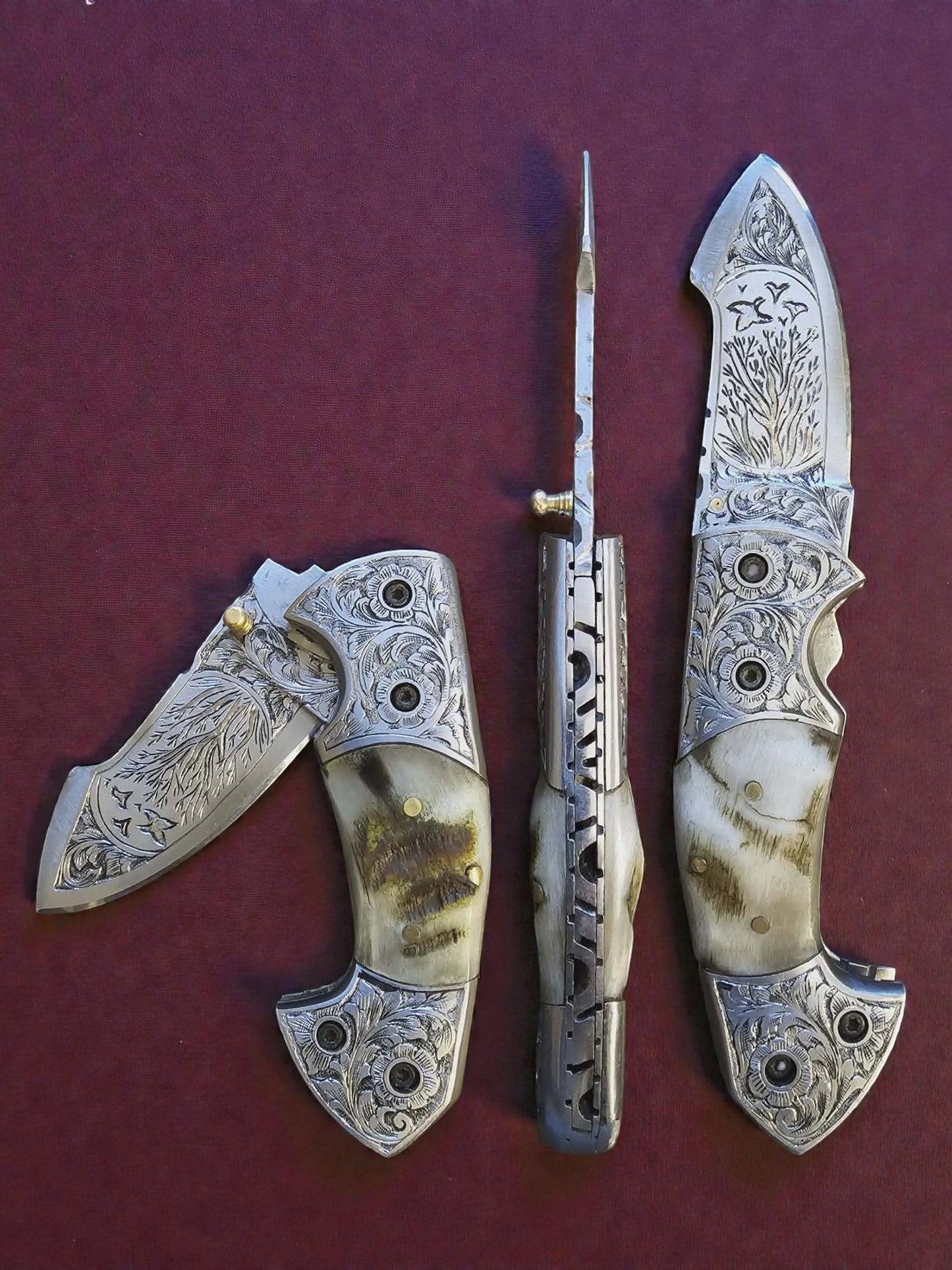 F067 - Χειροποίητο Exclusive EDC από Χειροποίητα χαραγμένο ανοξείδωτο ατσάλι & κέρατο άγριου κριαριού