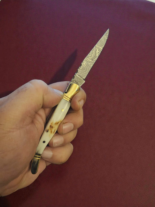 F006 - Χειροποίητο Laguiole Petit από Δαμασκηνό Ατσάλι & κέρατο ελαφιού