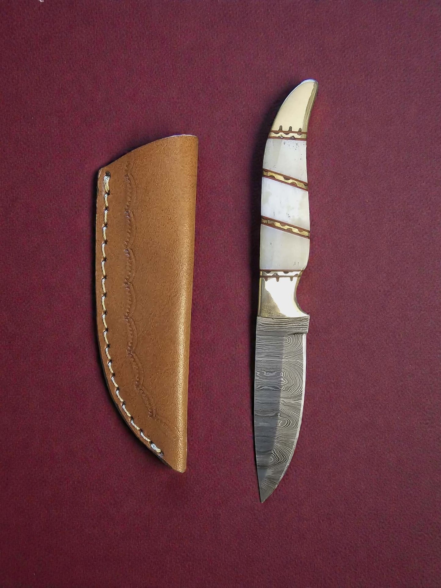 R017 - Χειροποίητο Mini Hunting Knife από Δαμασκηνό ατσάλι & Κόκκαλο καμήλας