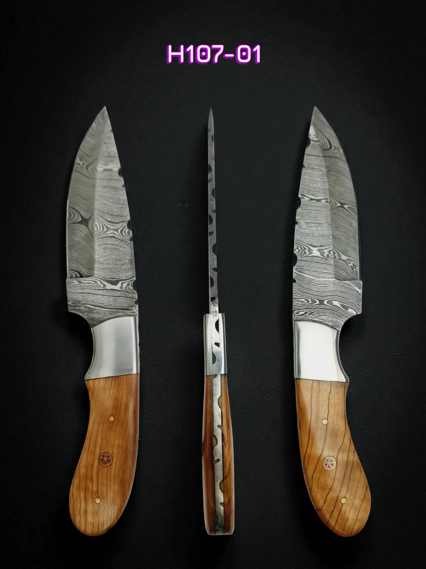 H107 Handmade Skinner Knife - Damascus Steel & Olive wood