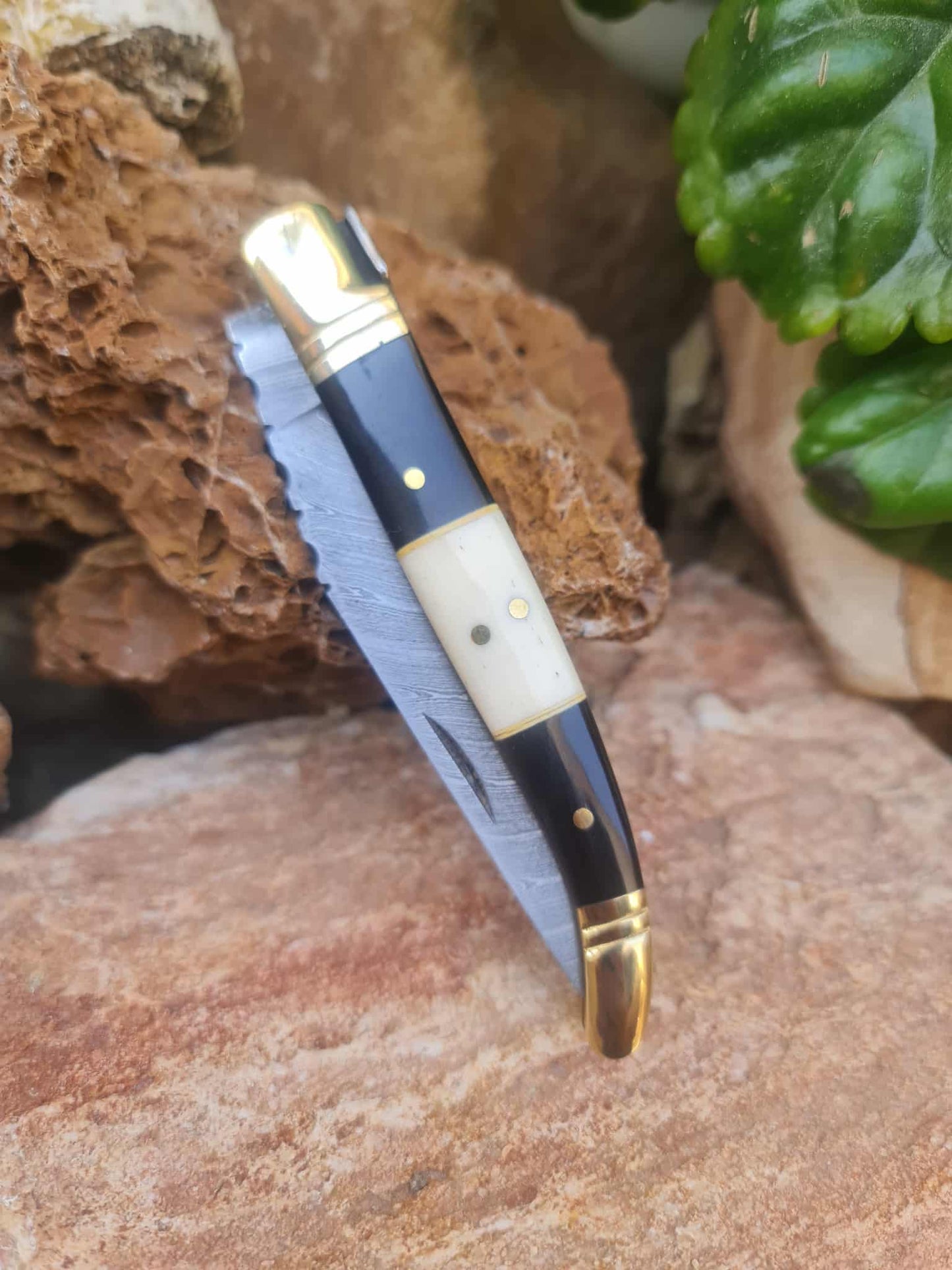 Handmade 22cm Laguiole Classique with Damascus Steel - Buffalo Horn - Camel Bone & Brass