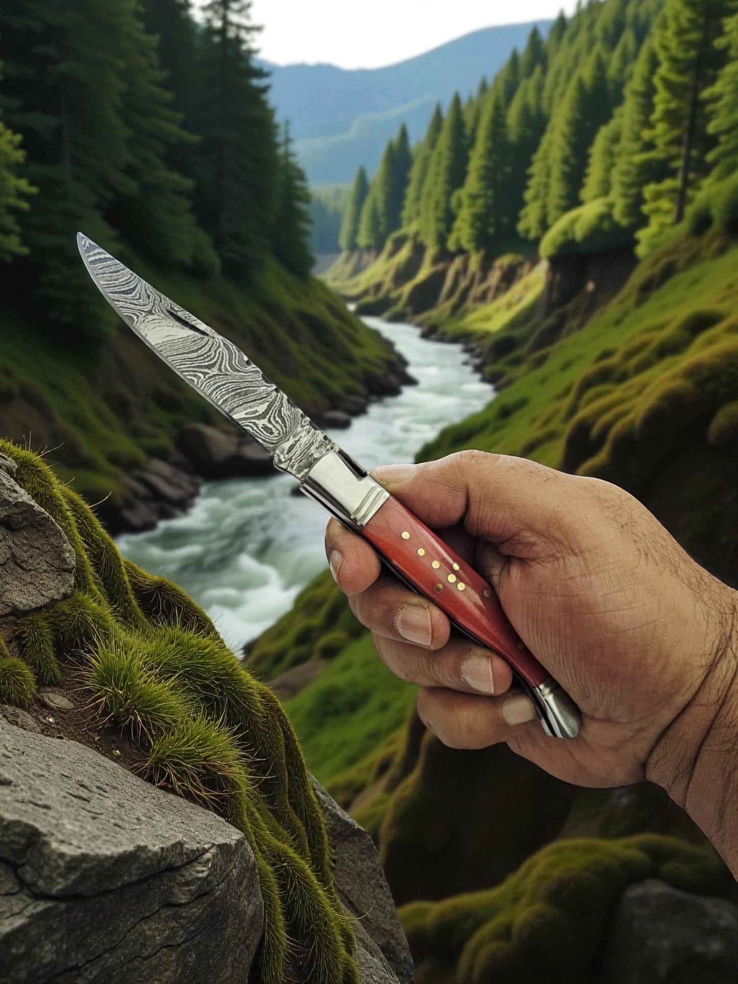 A143 Handmade Laguiole Rustique - Damascus Steel & Resin-Infused Camel Bone