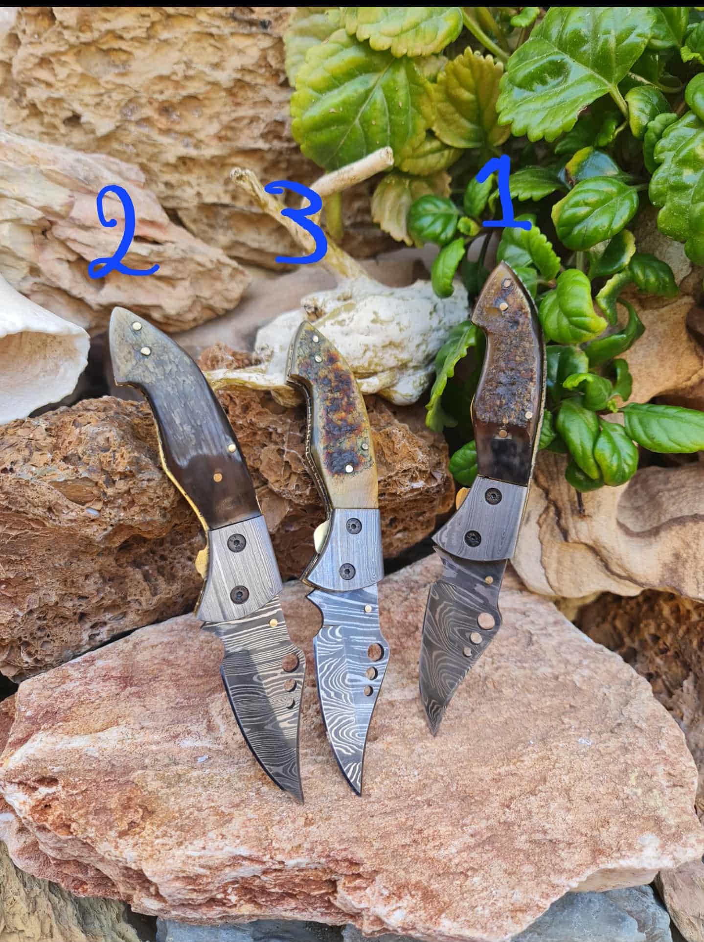 Handmade Limited Edition with Serial Number 18cm Knife with Damascus Steel & Asian Mouflon Horn (Exclusive Knife with Serial Number)
