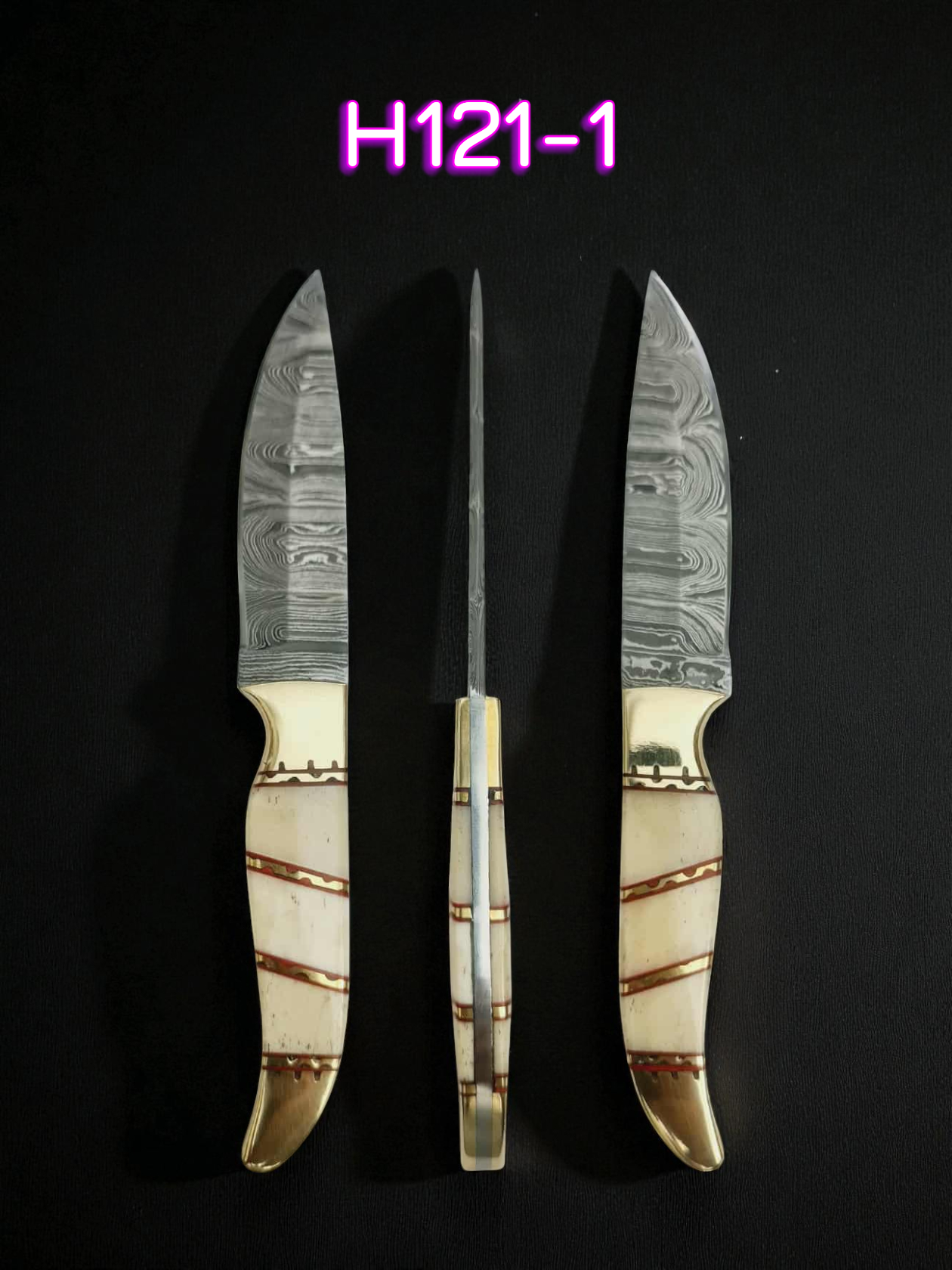 H121 Handmade Mini Hunting Knife - Damascus Steel & Camel Bone