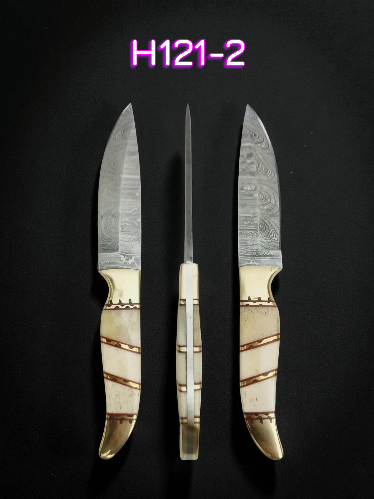 H121 Handmade Mini Hunting Knife - Damascus Steel & Camel Bone