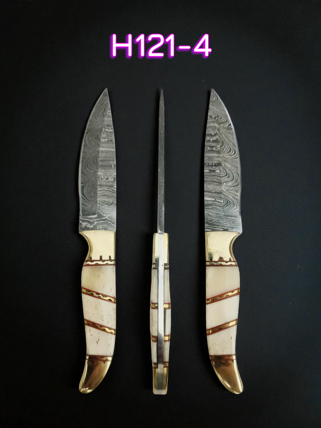 H121 Handmade Mini Hunting Knife - Damascus Steel & Camel Bone