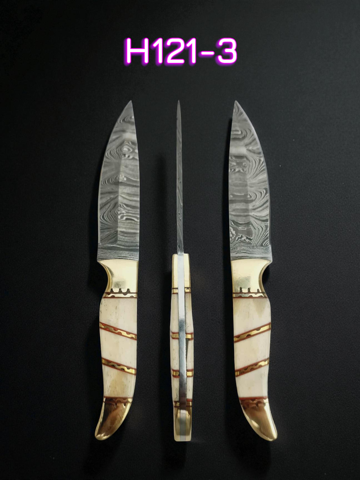 H121 Handmade Mini Hunting Knife - Damascus Steel & Camel Bone