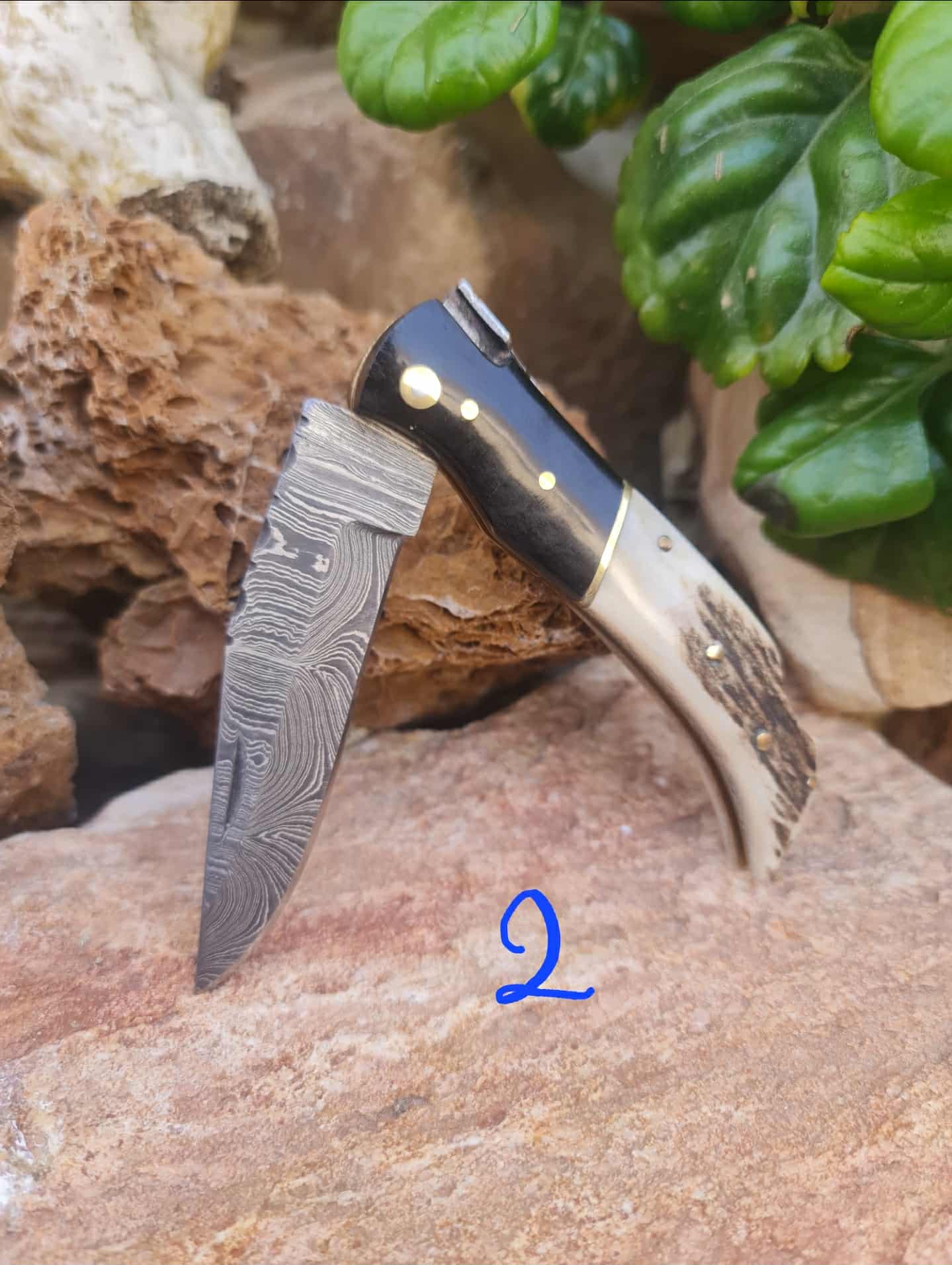 Handmade 19cm Laguiole Élite with Damascus Steel - Red Deer antler & Buffalo Horn