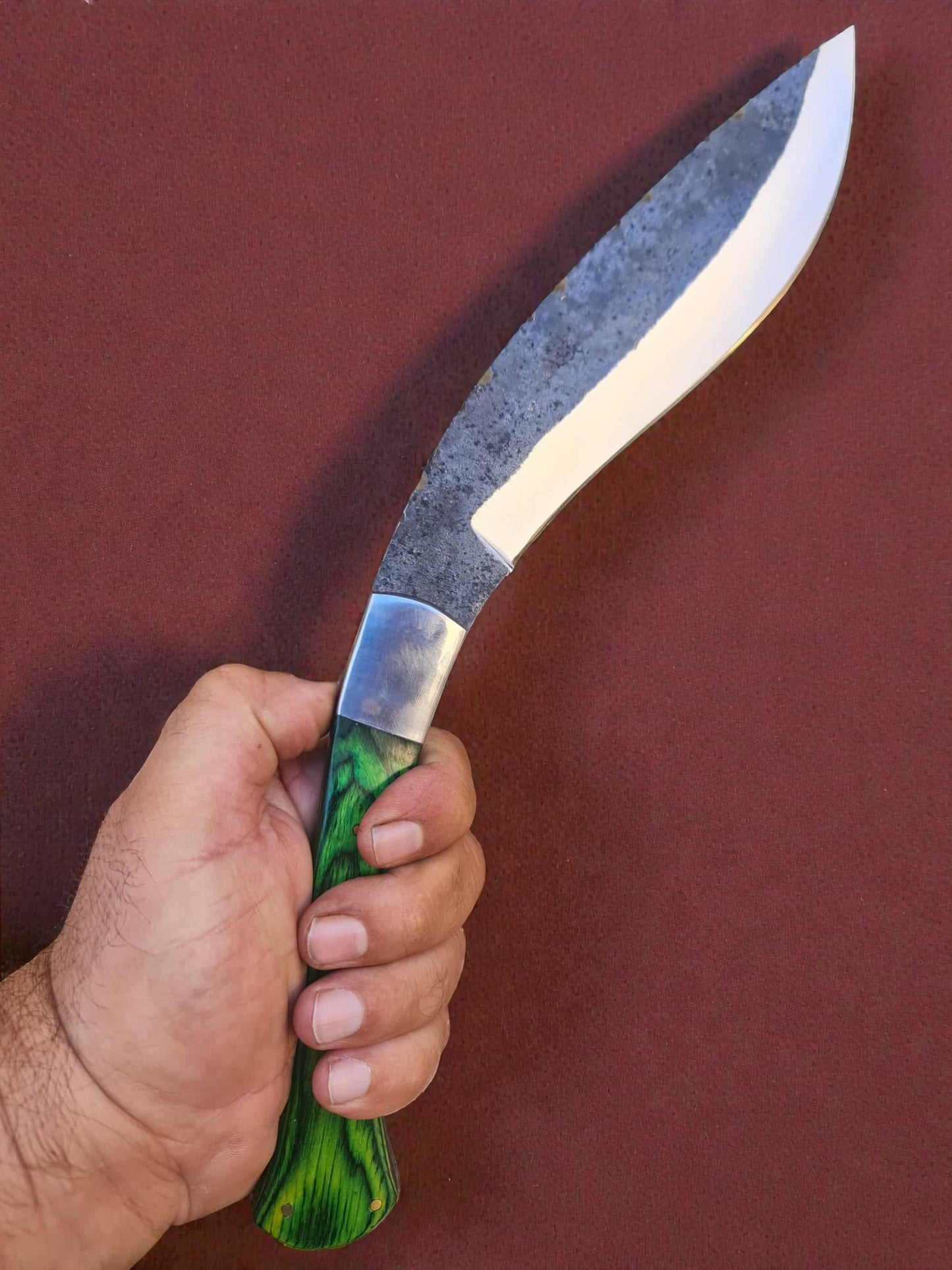 K001 - Χειροποίητο Curved Knife από Ανθρακούχο ατσάλι & Ξύλο σταθεροποιημένο σε ρητίνη