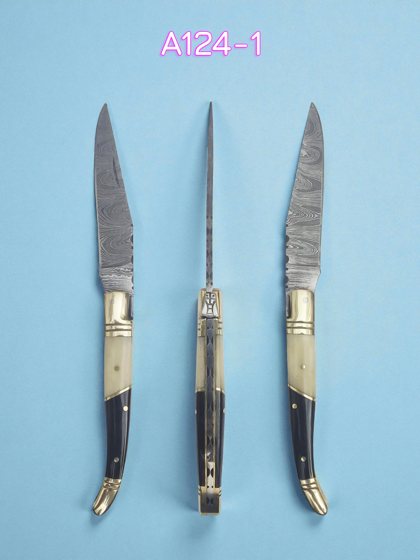 A124 Handmade Laguiole Classique - Damascus Steel - Buffalo Horn & Camel Bone