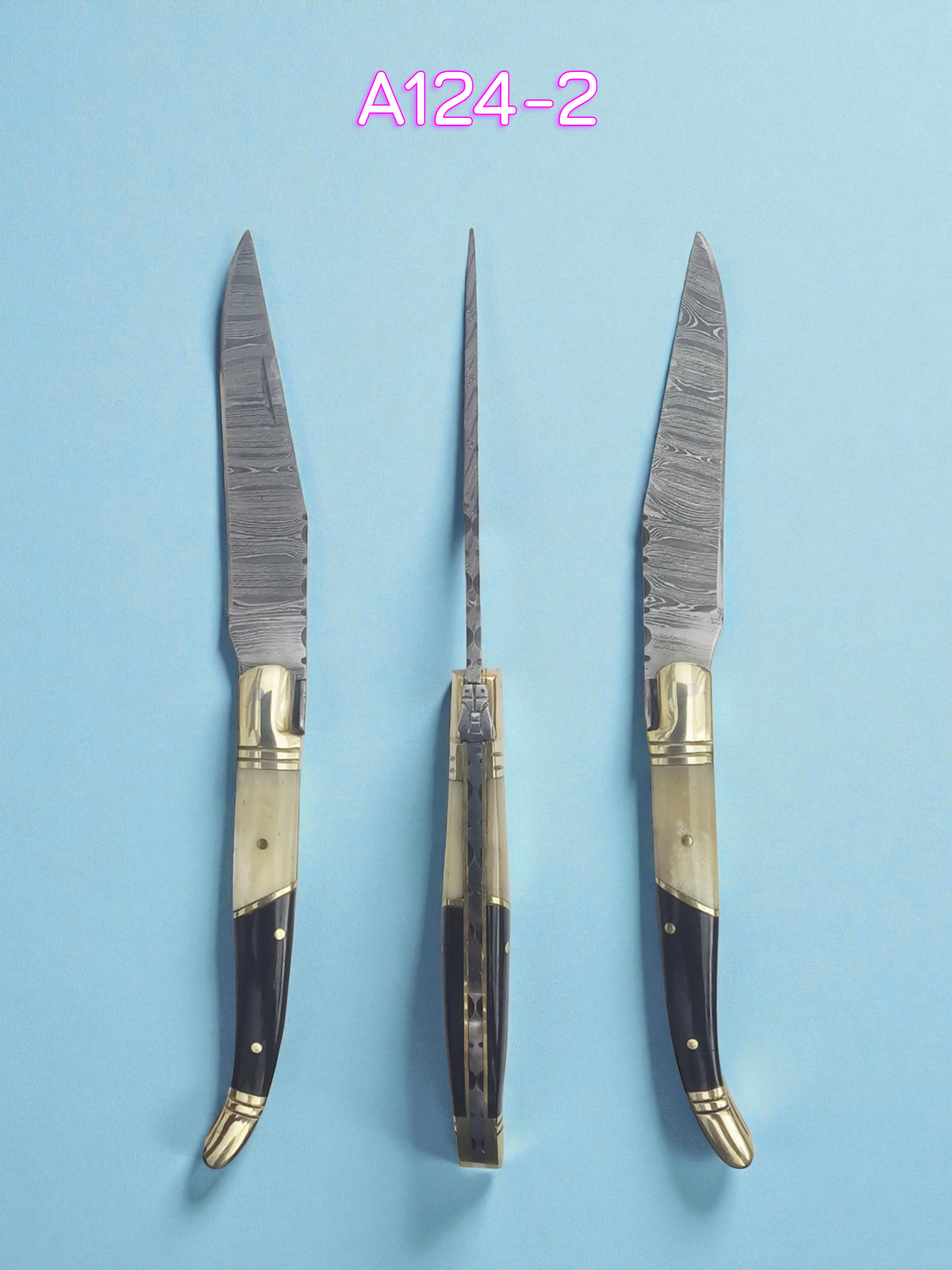 A124 Handmade Laguiole Classique - Damascus Steel - Buffalo Horn & Camel Bone