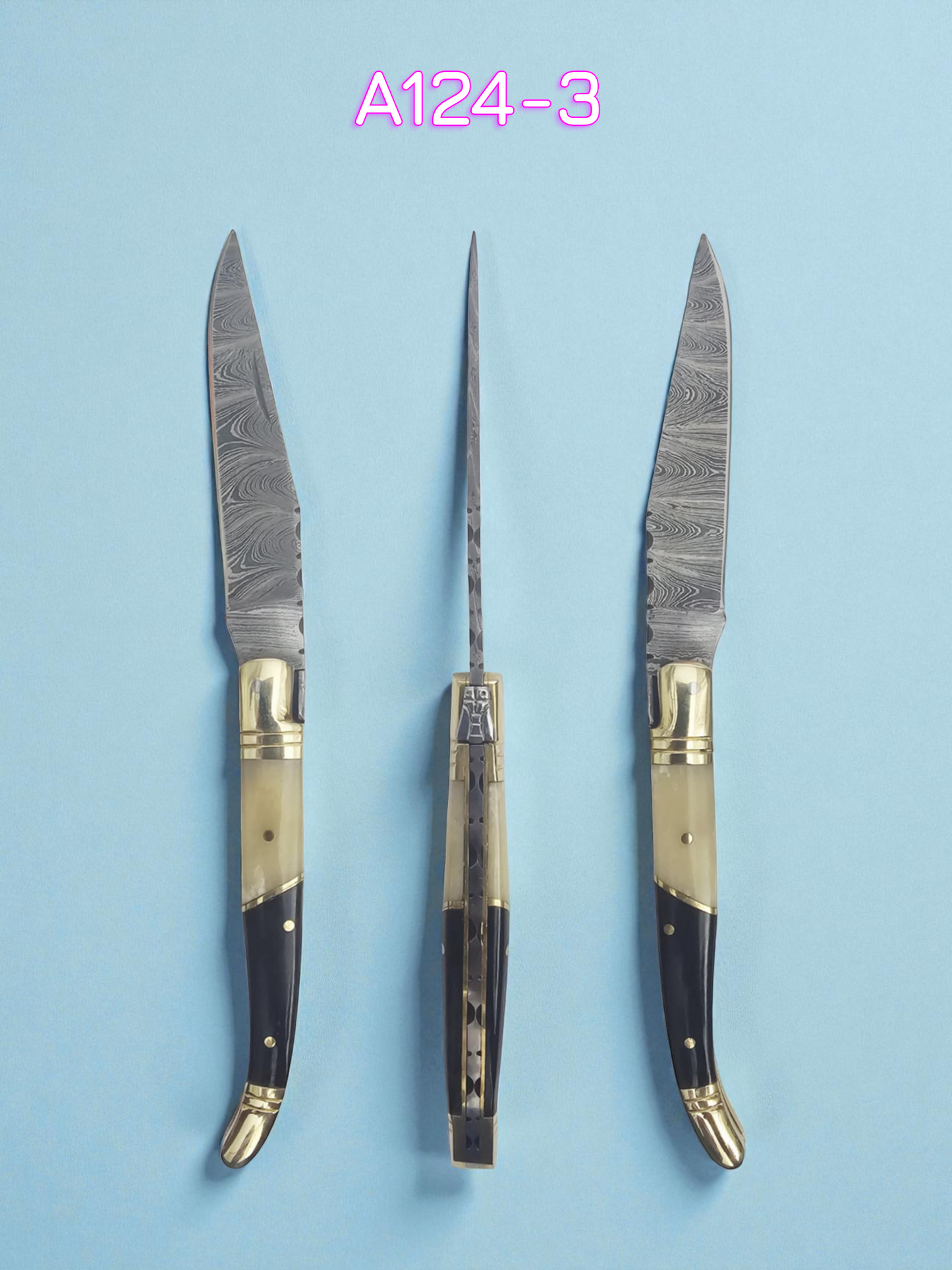 A124 Handmade Laguiole Classique - Damascus Steel - Buffalo Horn & Camel Bone