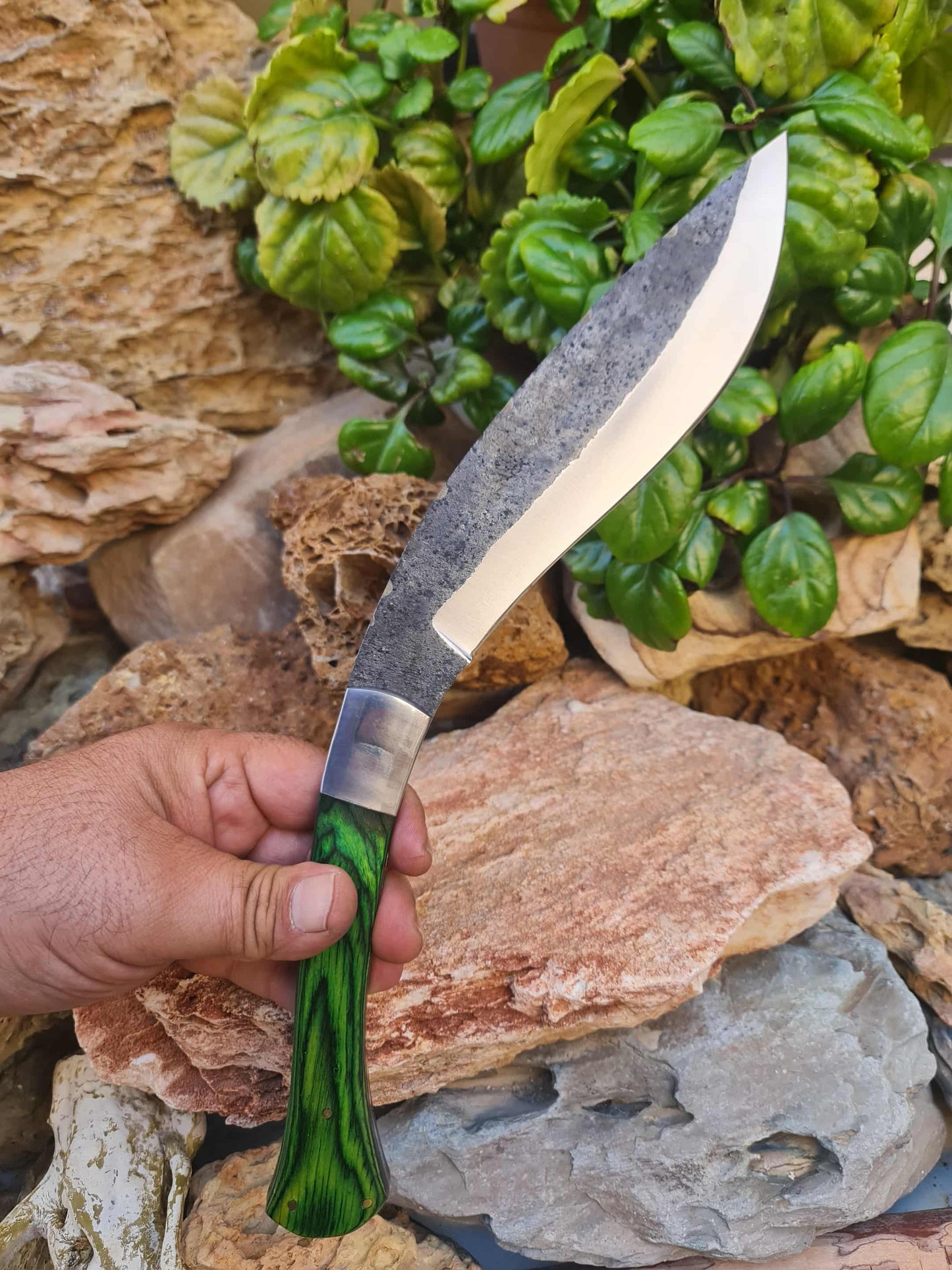 K103 Handmade Curved Knife - Carbon & Resin wood