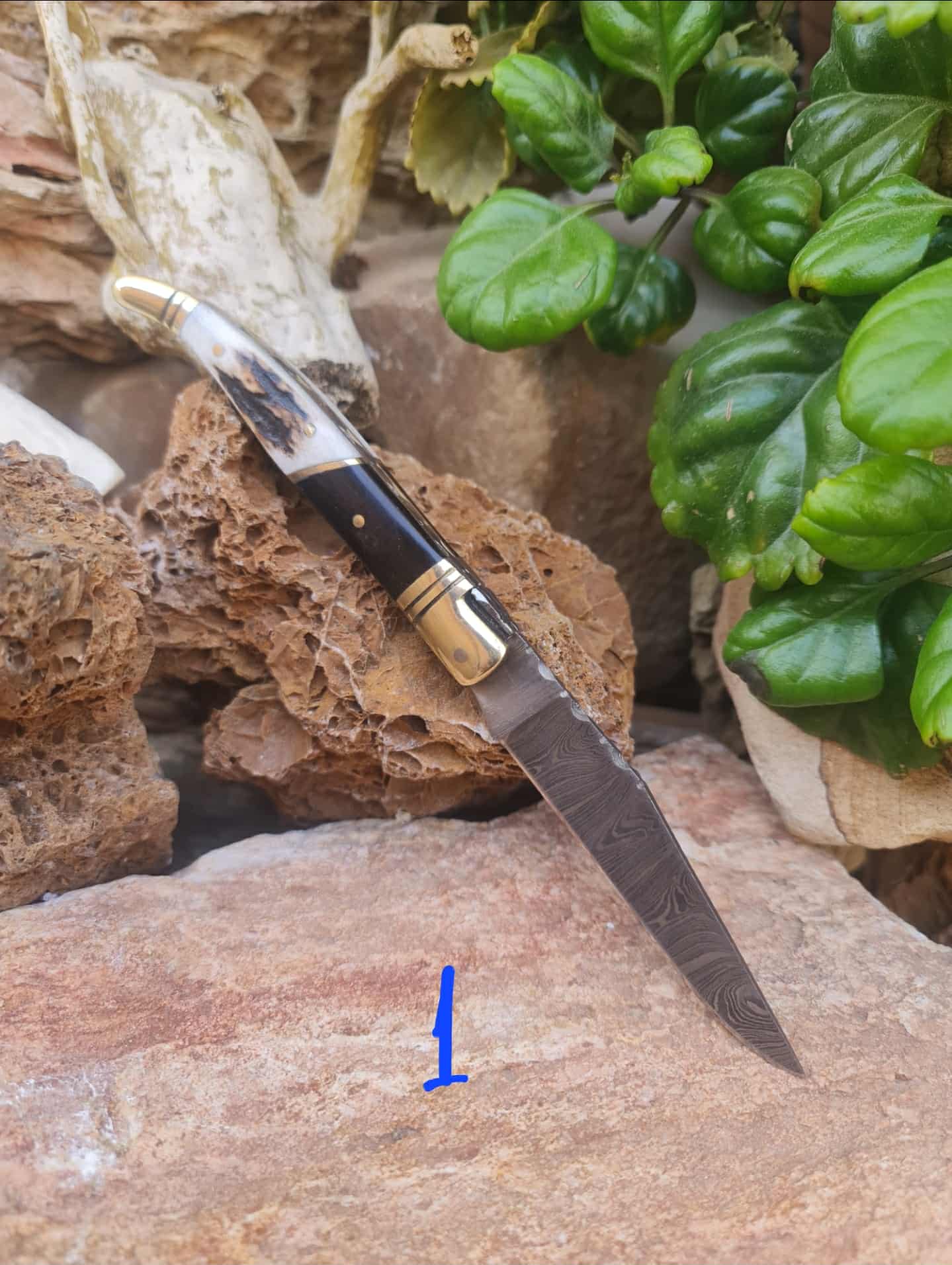 Handmade 22cm Laguiole Classique with Damascus Steel - Red Deer antler - Buffalo Horn & Brass