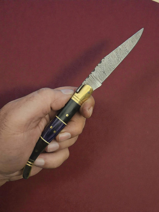 F012 - Χειροποίητο Laguiole Classique από Δαμασκηνό Ατσάλι - Κέρατο βουβαλιού & ξύλο σταθεροποιημένο σε ρητίνη