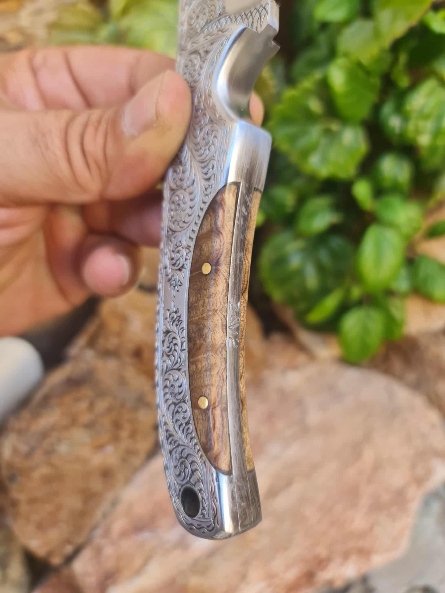 Handmade 23cm Exclusive Hunting Knife with Stainless Steel with Master Hand-Engraved & Exotic Hardwood