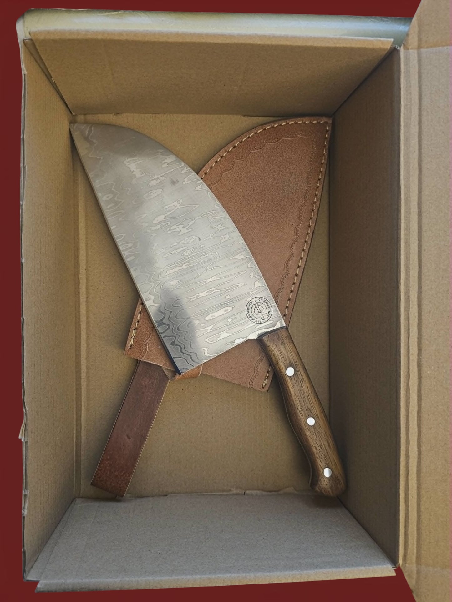 R047 Serbian Chef's Knife - Stainless Damascus & Wood