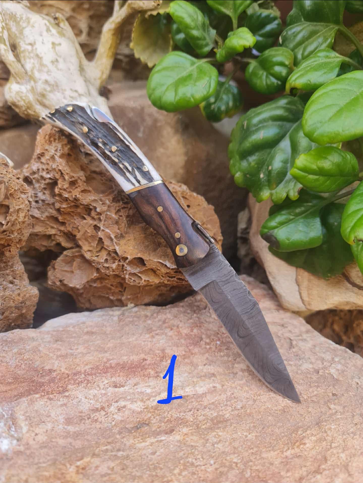 Handmade 19cm Laguiole Élite with Damascus Steel - Red Deer antler & Rosewood