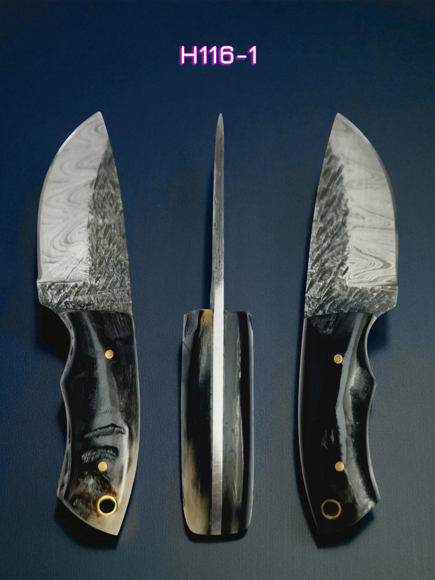 H116 Handmade Mini Skinner Knife - Damascus Steel & Ram Horn