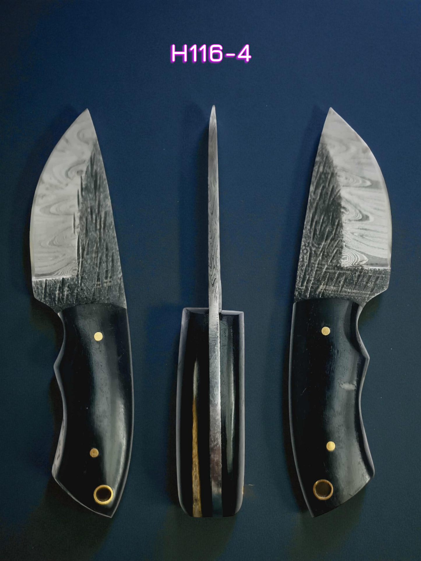 H116 Handmade Mini Skinner Knife - Damascus Steel & Ram Horn