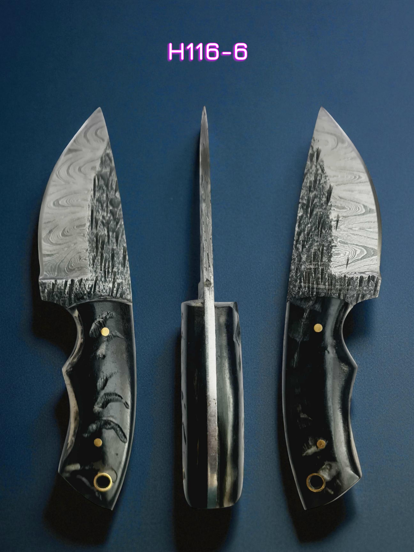 H116 Handmade Mini Skinner Knife - Damascus Steel & Ram Horn