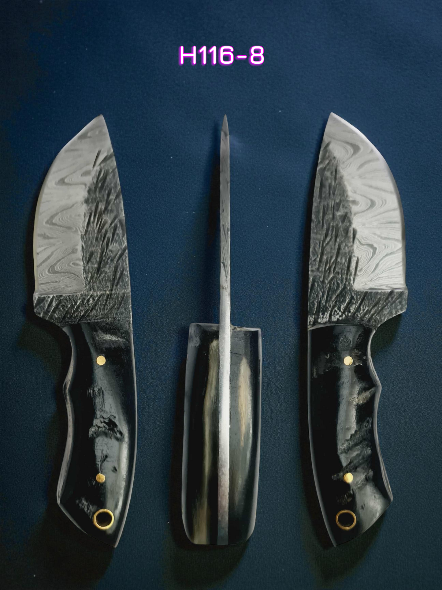 H116 Handmade Mini Skinner Knife - Damascus Steel & Ram Horn