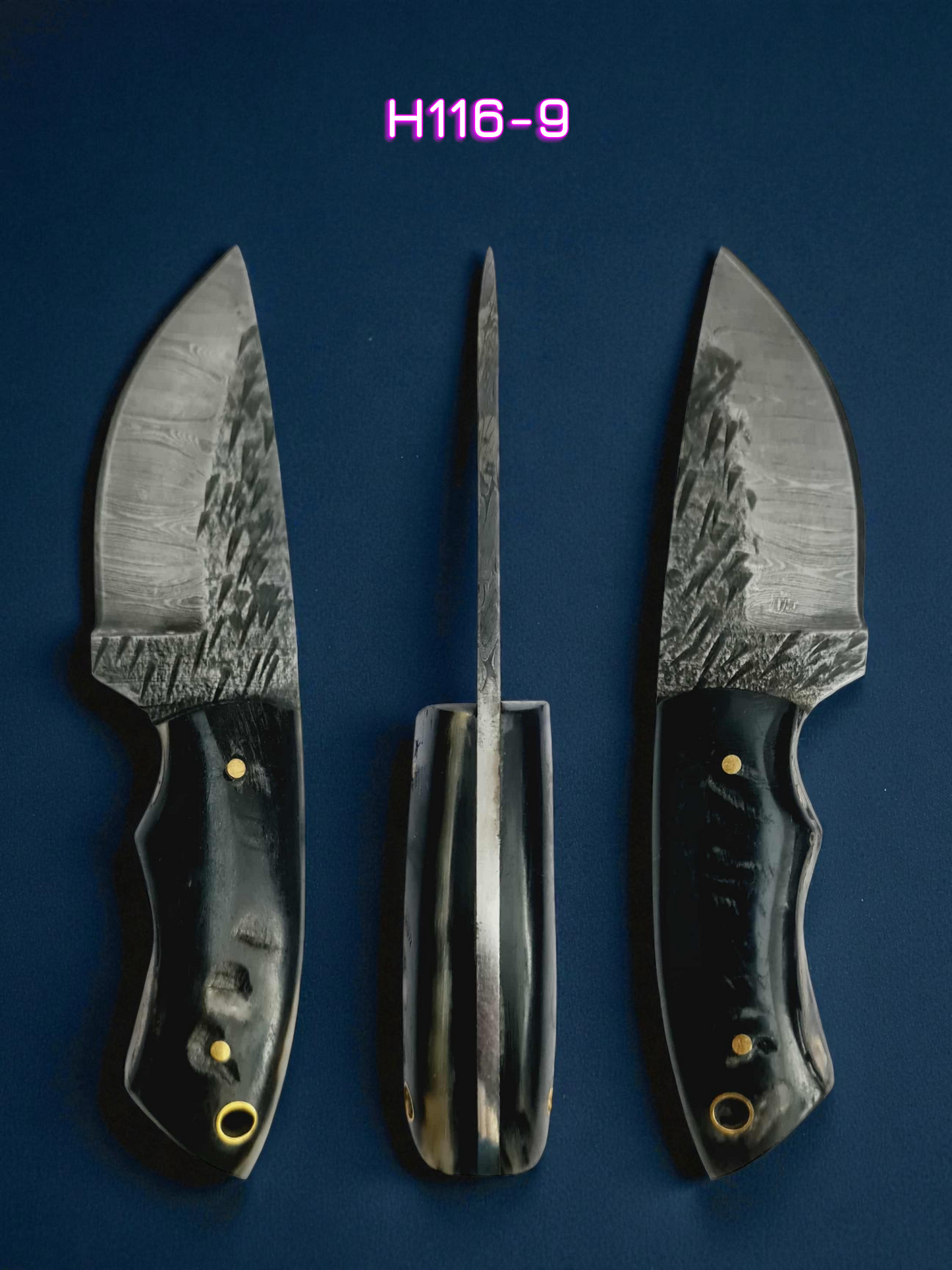 H116 Handmade Mini Skinner Knife - Damascus Steel & Ram Horn