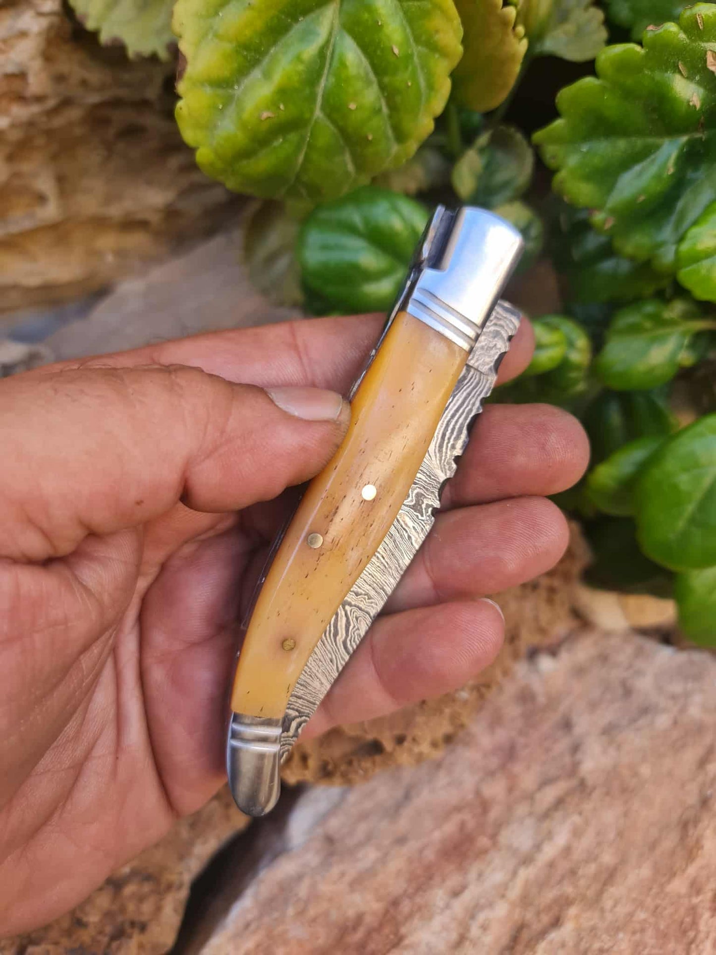 Handmade 22cm Laguiole Rustique with Damascus Steel - Stabilized Camel Bone with D2 Stainless Steel