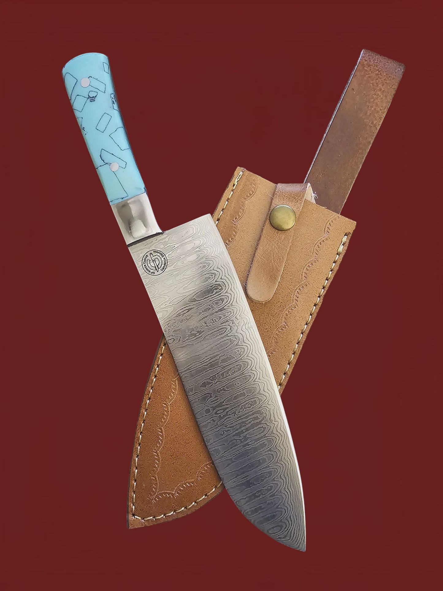 R043 Santoku - Stainless Damascus & Resin