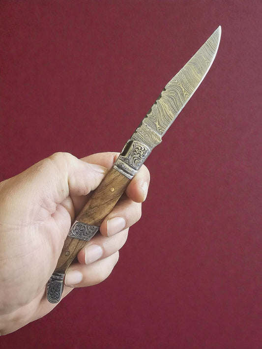 F038 - Χειροποίητο Laguiole Art Edition από Δαμασκηνό ατσάλι & Ξύλο ελιάς