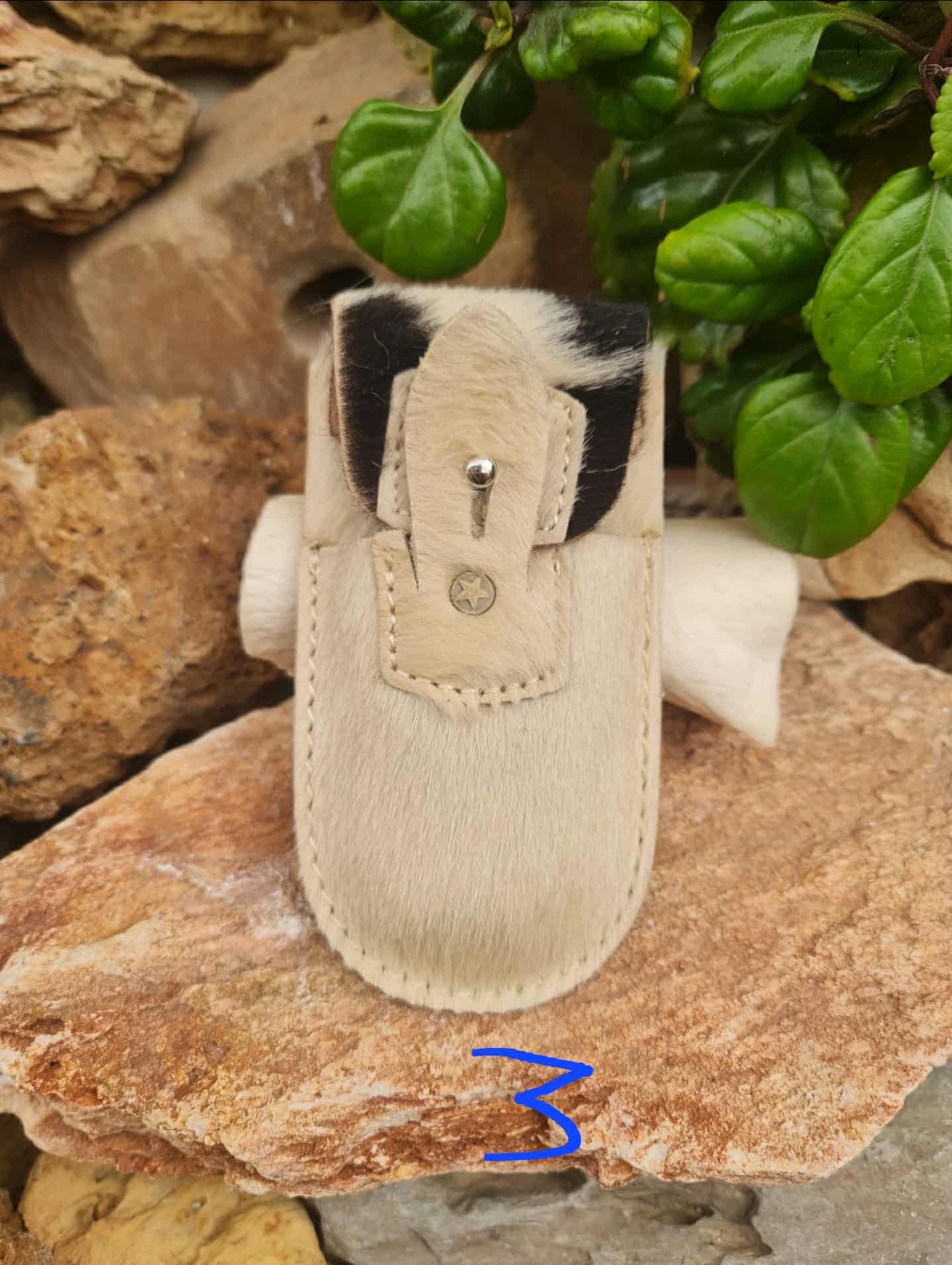 Luxury Ibex Leather Sheath with Natural Hair for Folding Knives
