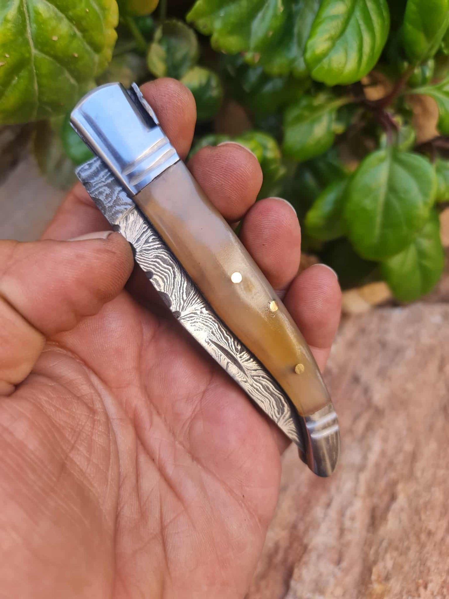 Handmade 22cm Laguiole Rustique with Damascus Steel - Ram Horn with D2 Stainless Steel