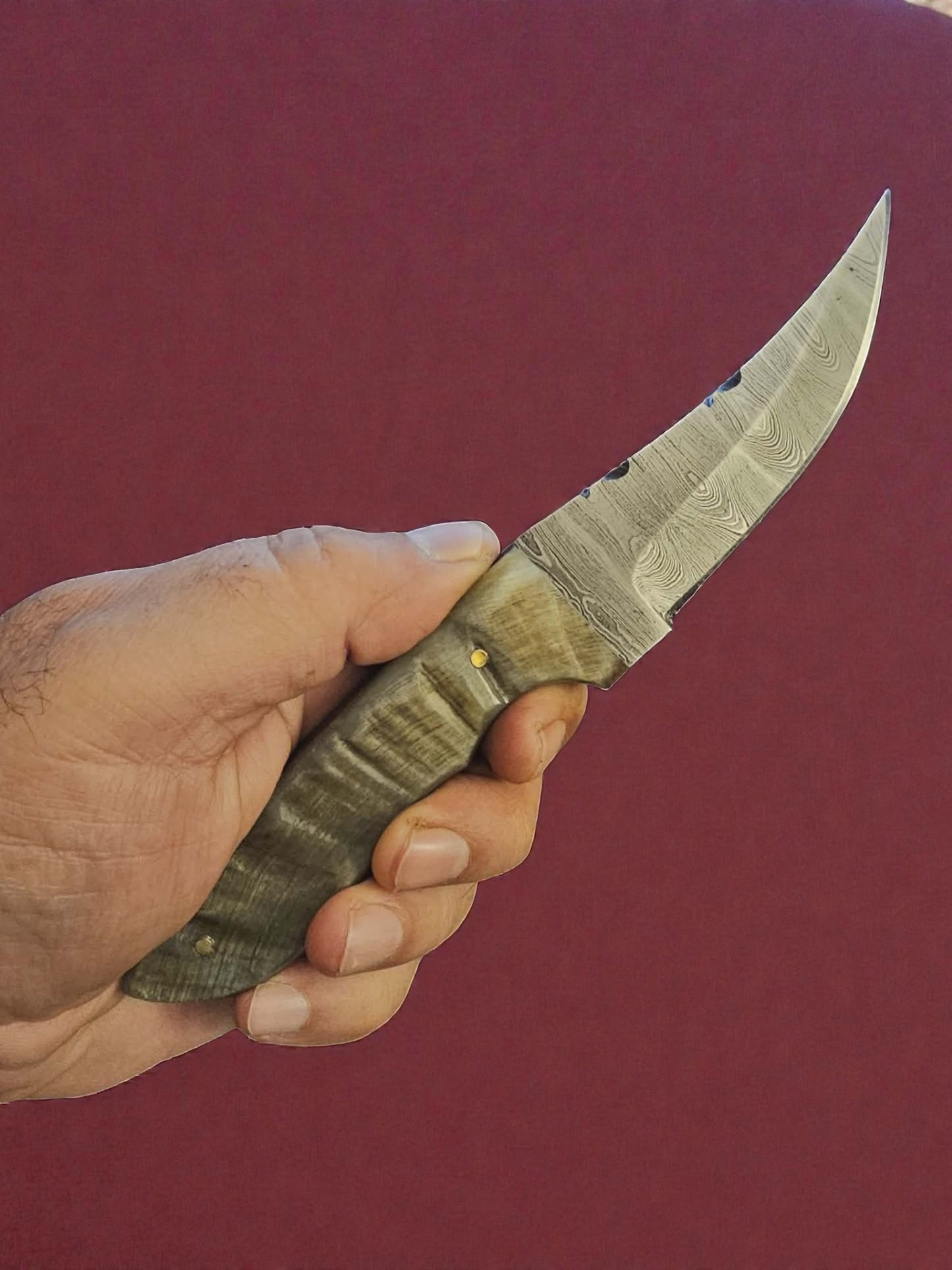 R006 - Χειροποίητο Custom Hunting-Skinner από Δαμασκηνό ατσάλι & Κέρατο κριαριού