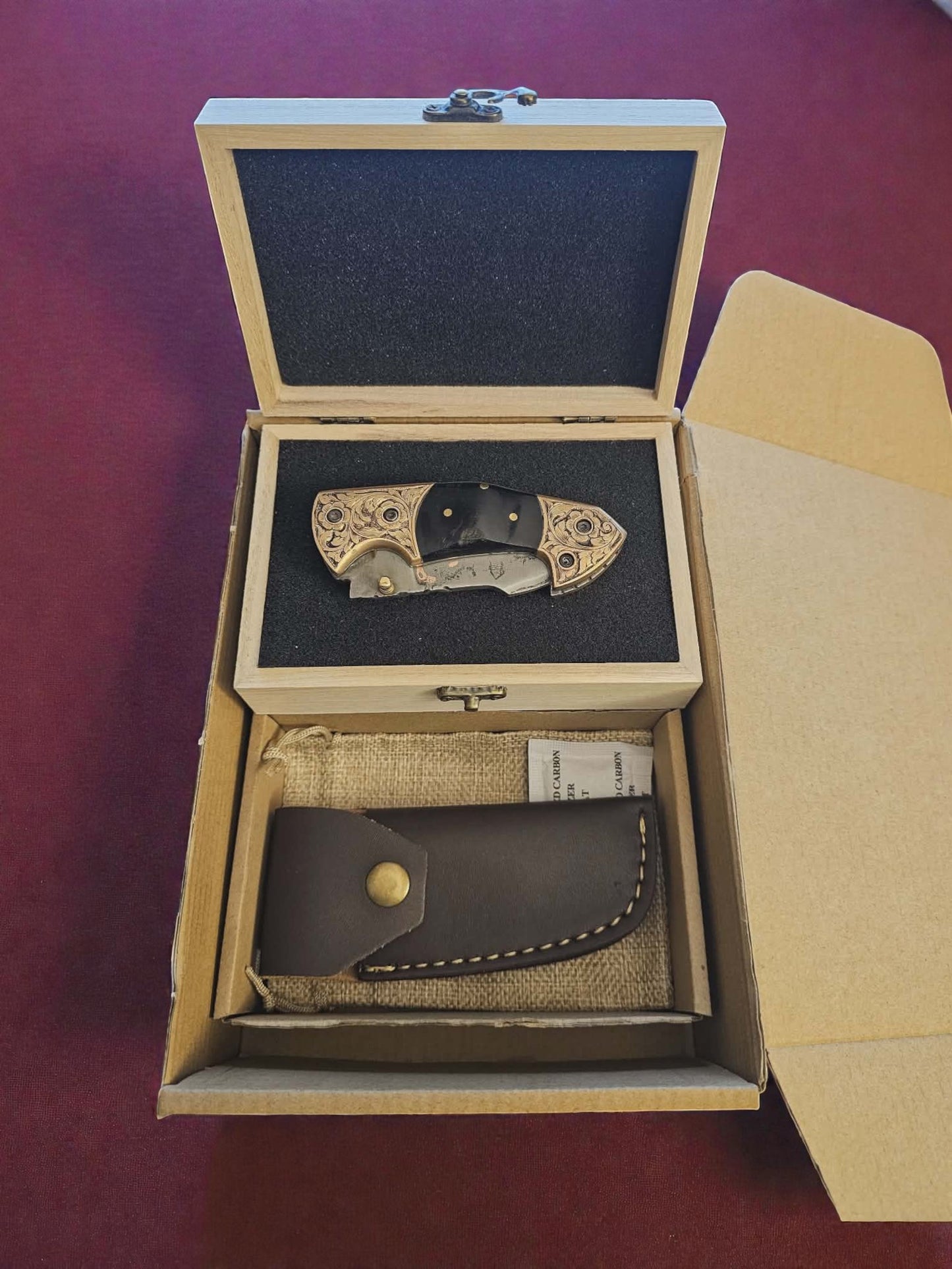 F070 - Χειροποίητο Exclusive EDC από Δαμασκηνό ατσάλι χαλκού & κέρατο άγριου κριαριού