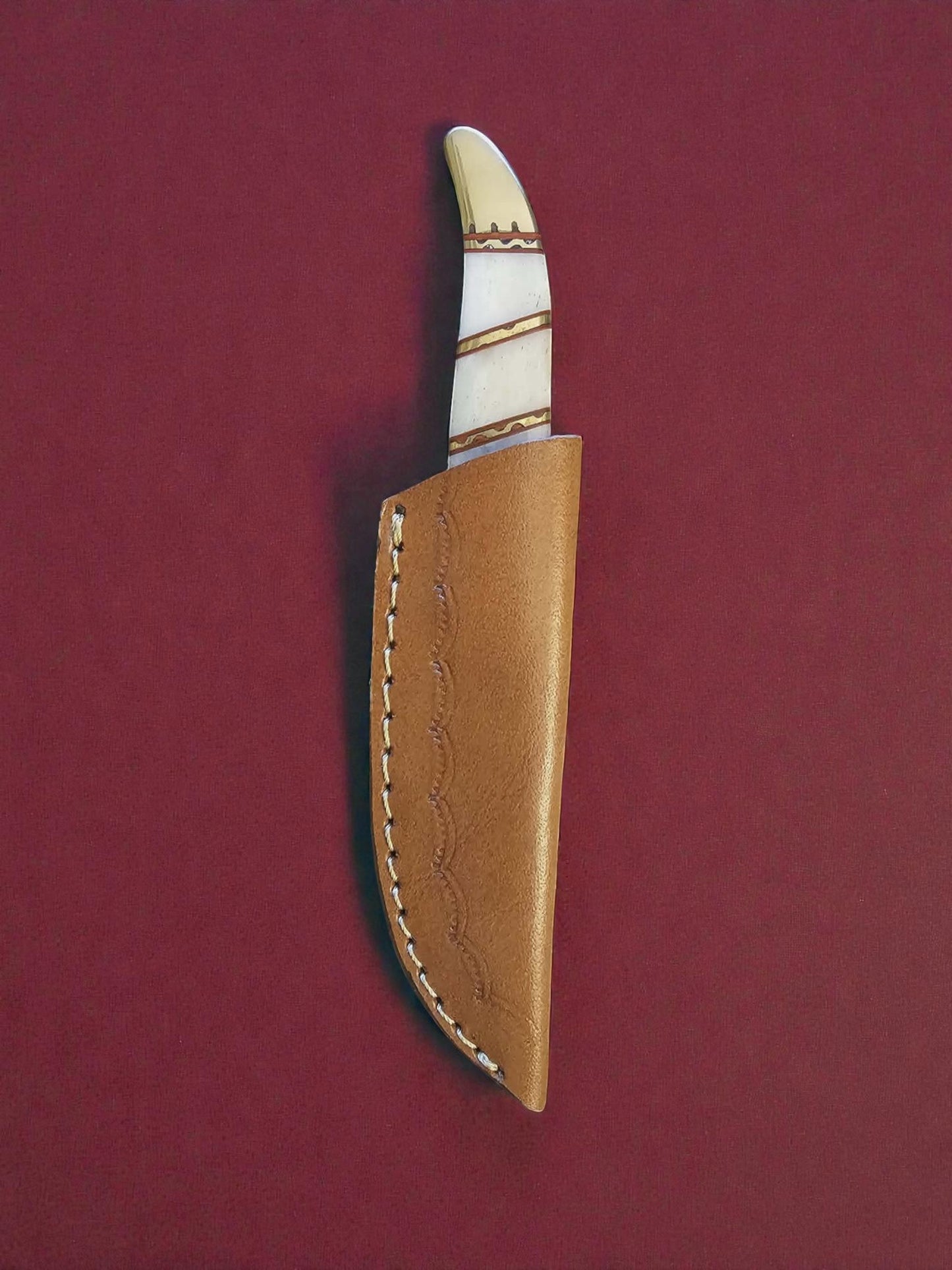 R017 - Χειροποίητο Mini Hunting Knife από Δαμασκηνό ατσάλι & Κόκκαλο καμήλας