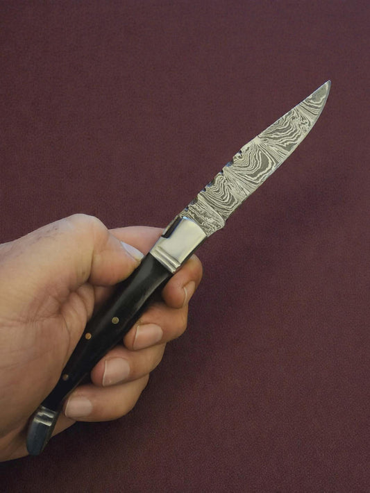 F023 - Χειροποίητο Laguiole Rustique από Δαμασκηνό Ατσάλι & Κέρατο βούβαλου