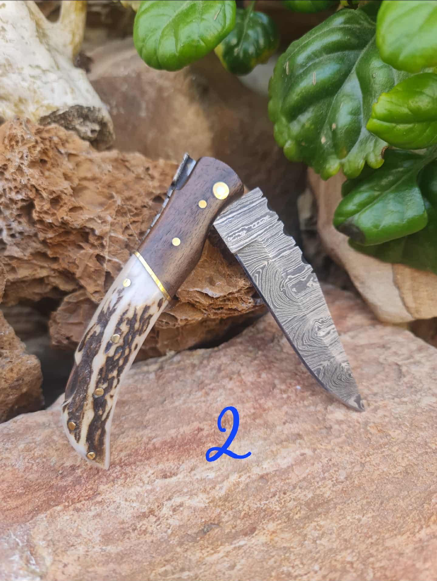 Handmade 19cm Laguiole Élite with Damascus Steel - Red Deer antler & Rosewood