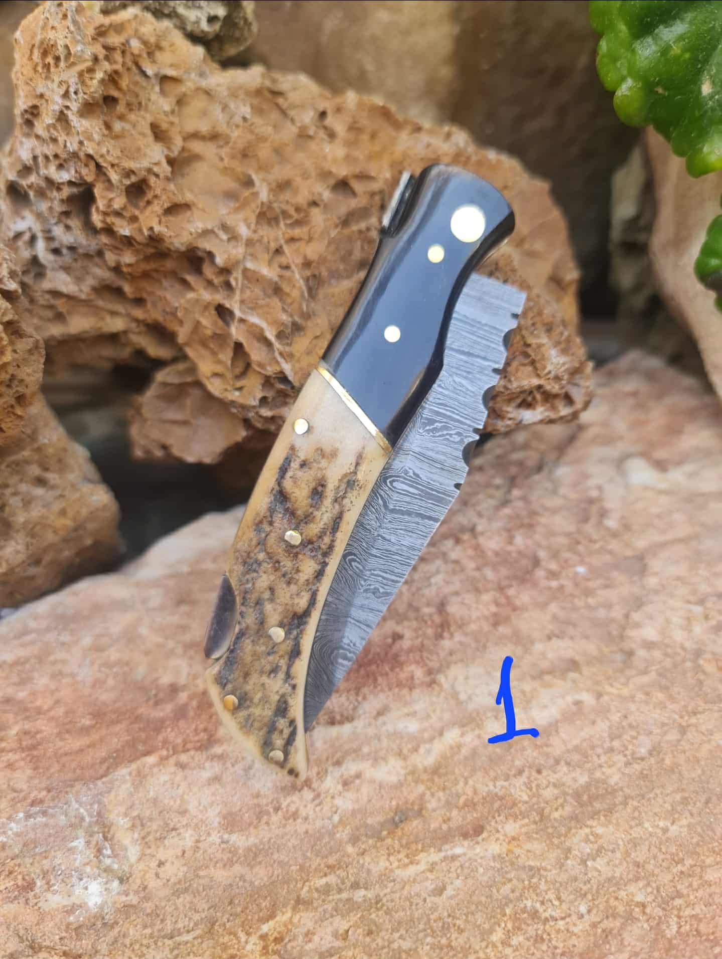 Handmade 19cm Laguiole Élite with Damascus Steel - Red Deer antler & Buffalo Horn