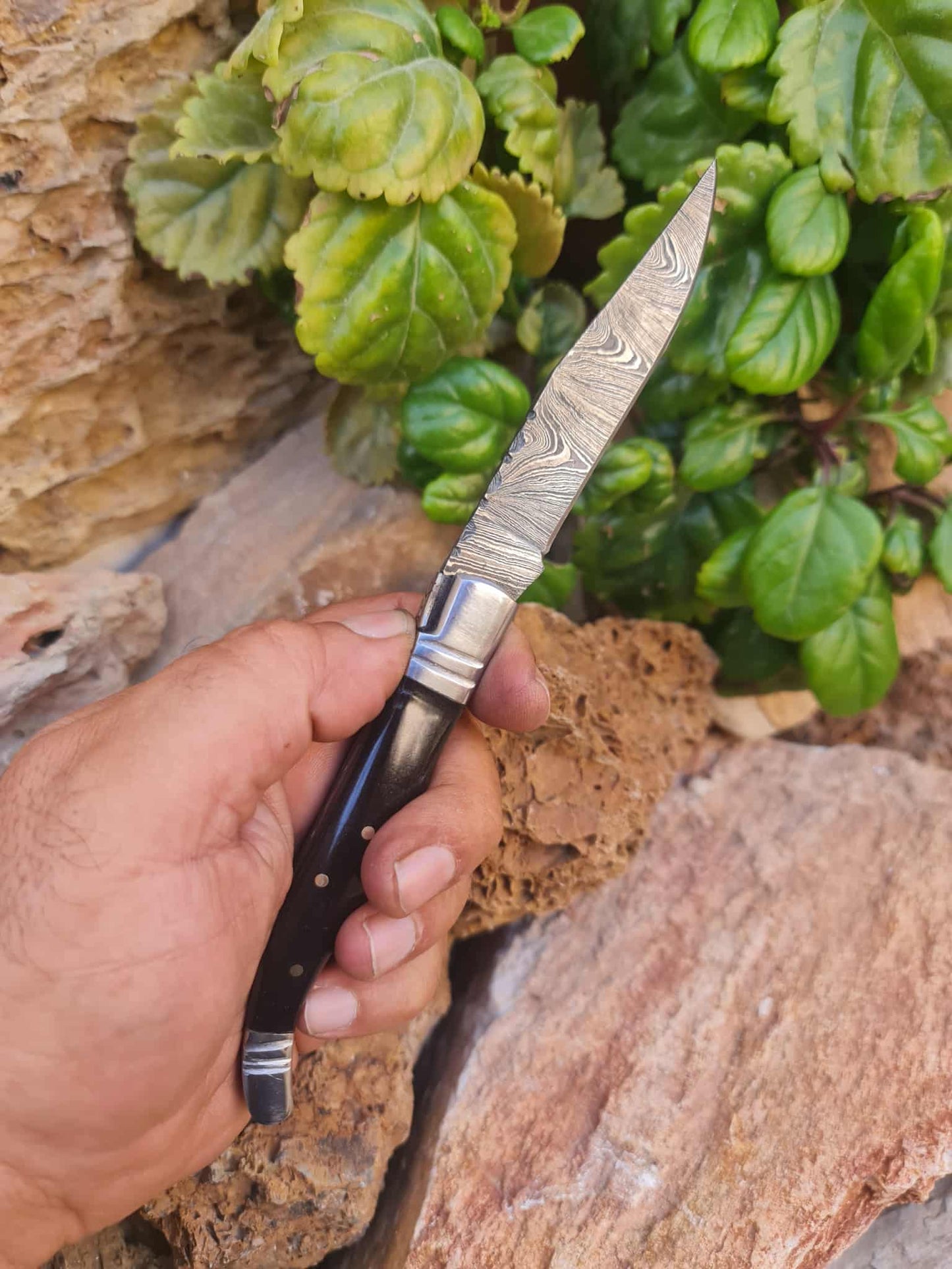 Handmade 22cm Laguiole Rustique with Damascus Steel - Stabilized Camel Bone with D2 Stainless Steel