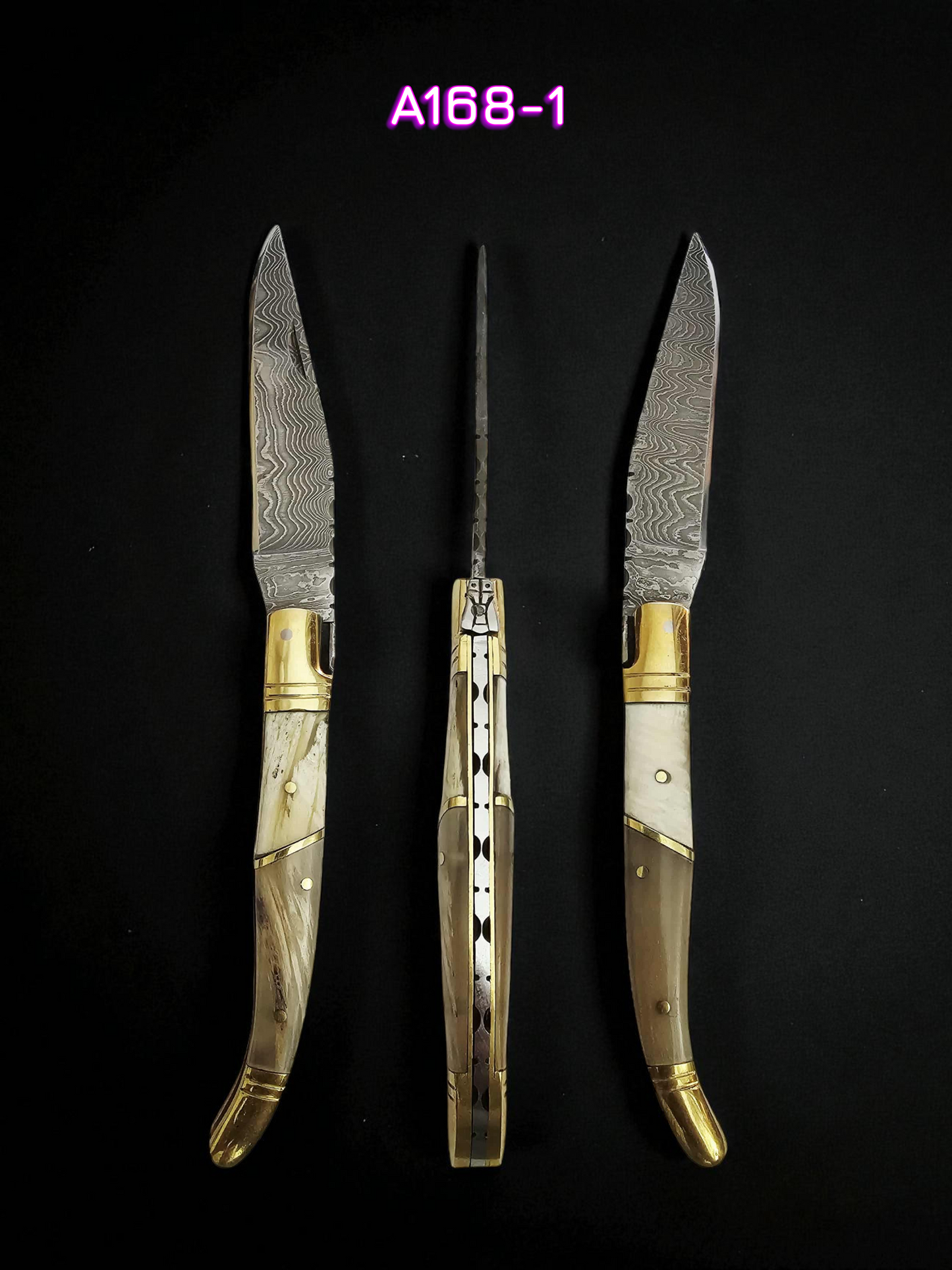 A168 Handmade Laguiole Classique - New-Gen Damascus Steel & African Buffalo Horn with Highlights