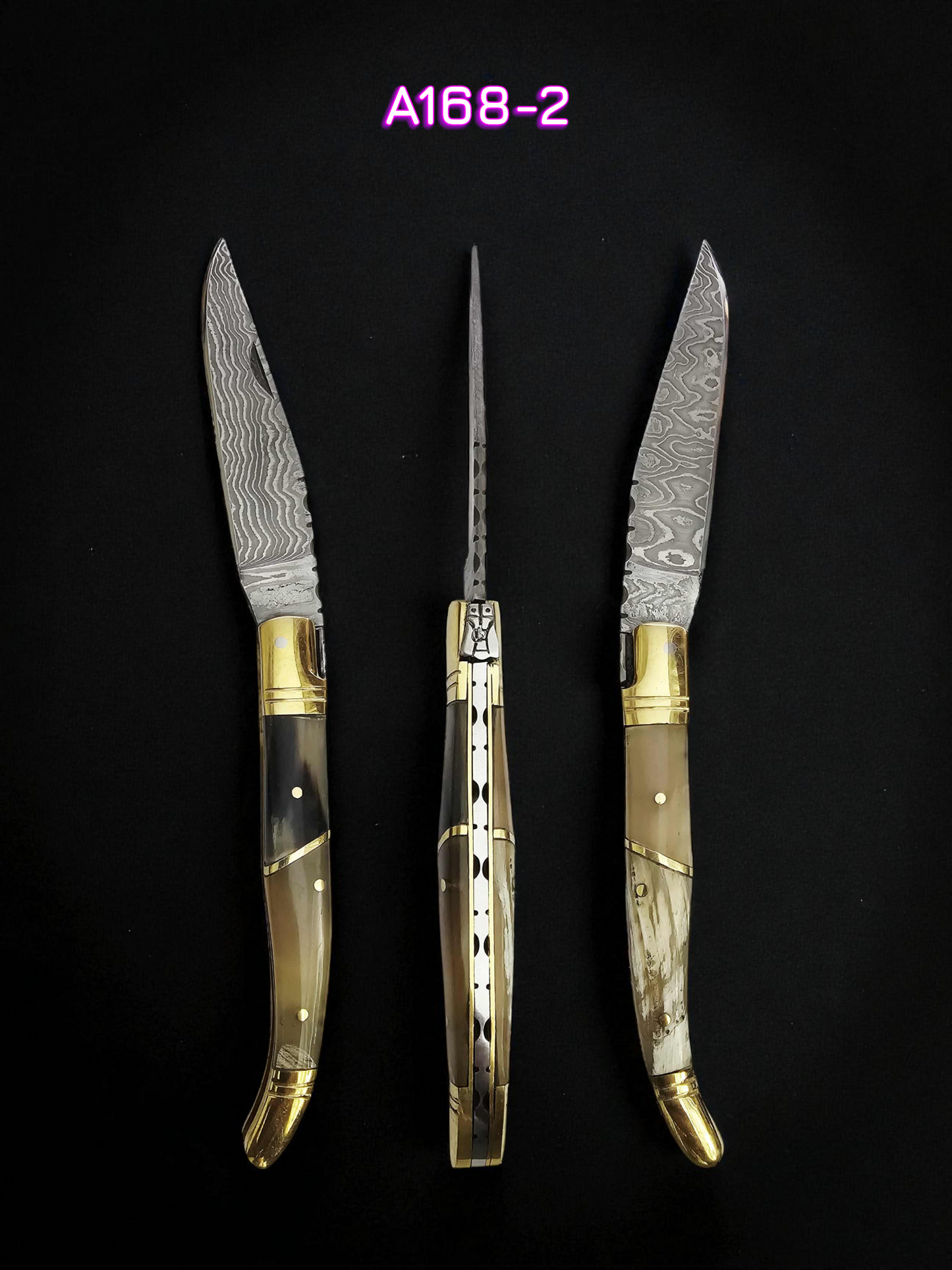 A168 Handmade Laguiole Classique - New-Gen Damascus Steel & African Buffalo Horn with Highlights