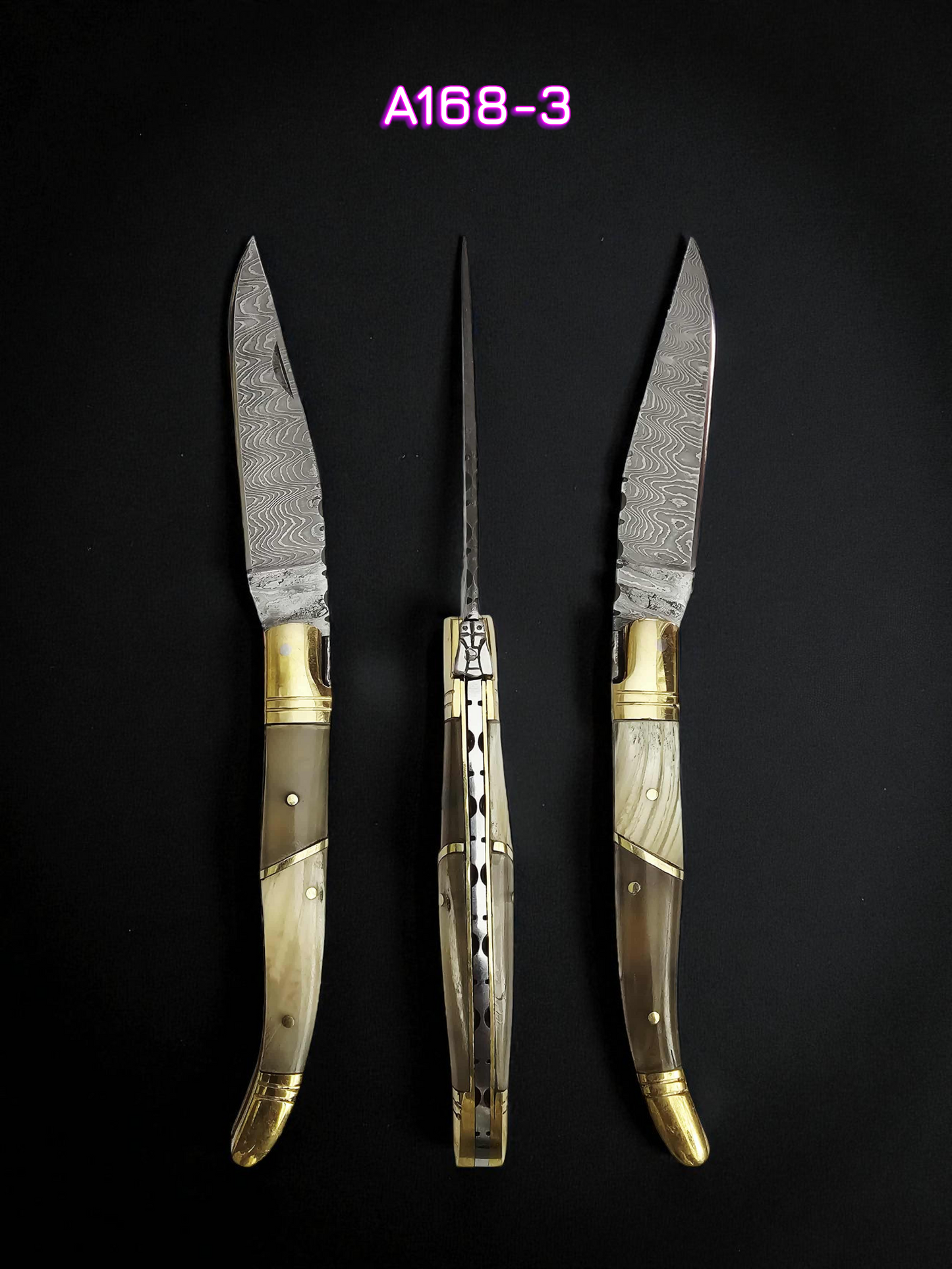 A168 Handmade Laguiole Classique - New-Gen Damascus Steel & African Buffalo Horn with Highlights