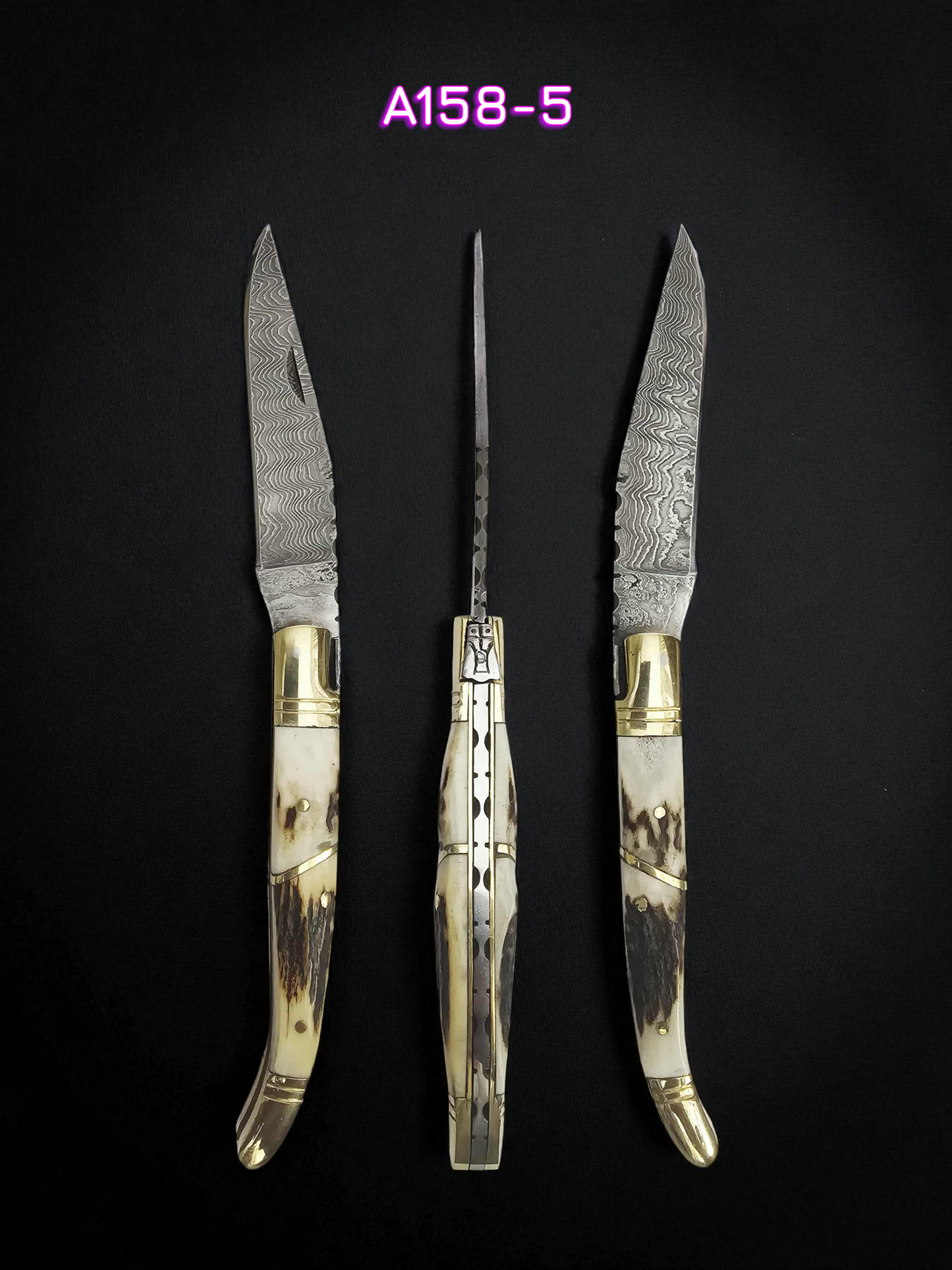 A158 Handmade Laguiole Classique - New-Gen Damascus Steel & Red Deer Antler