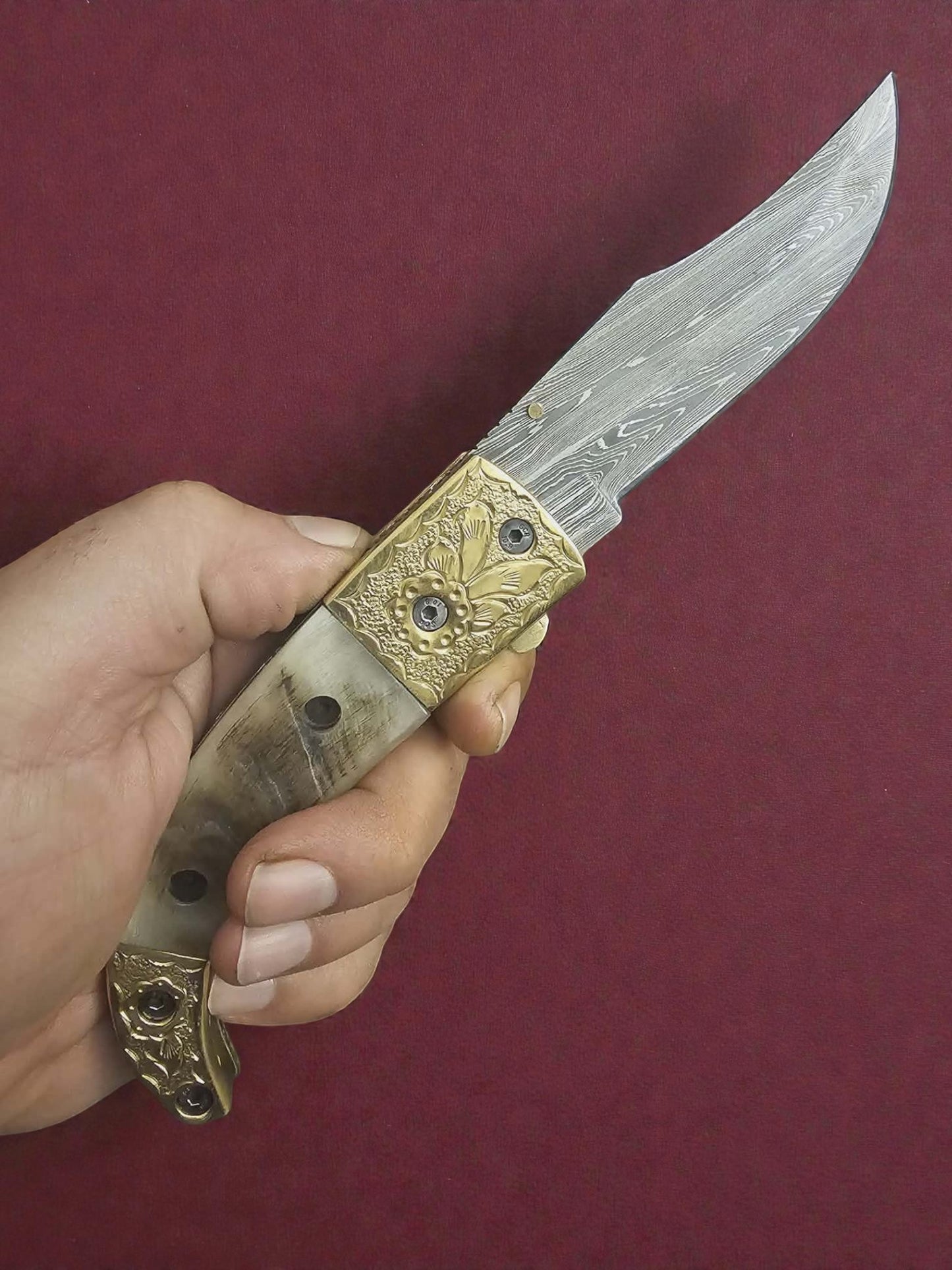 F054 - Χειροποίητο Stalwart EDC από Δαμασκηνό ατσάλι & Κέρατο άγριου κριαριού