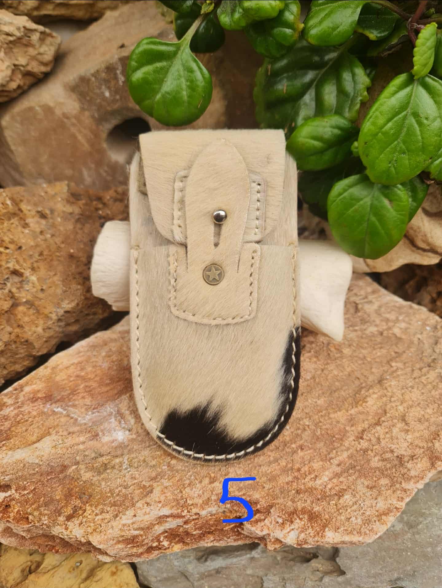 Luxury Ibex Leather Sheath with Natural Hair for Folding Knives