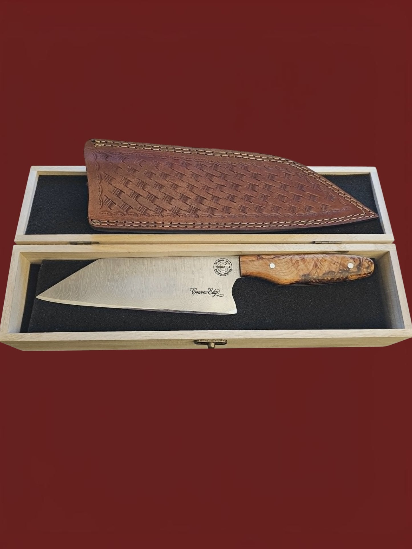 R034 Chef Knife - Stainless Damascus & Wood (Convex Edge)